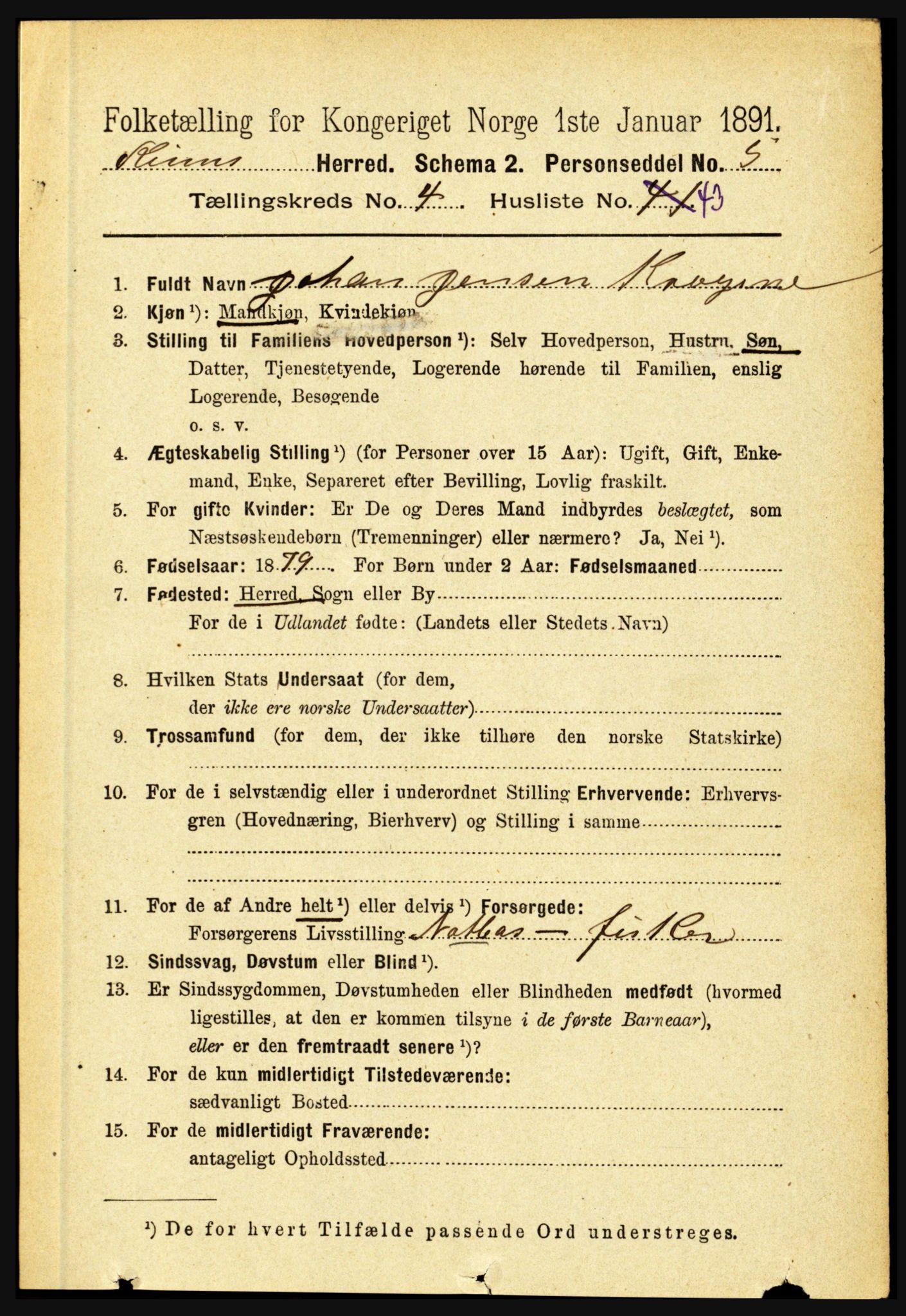 RA, 1891 census for 1437 Kinn, 1891, p. 1581