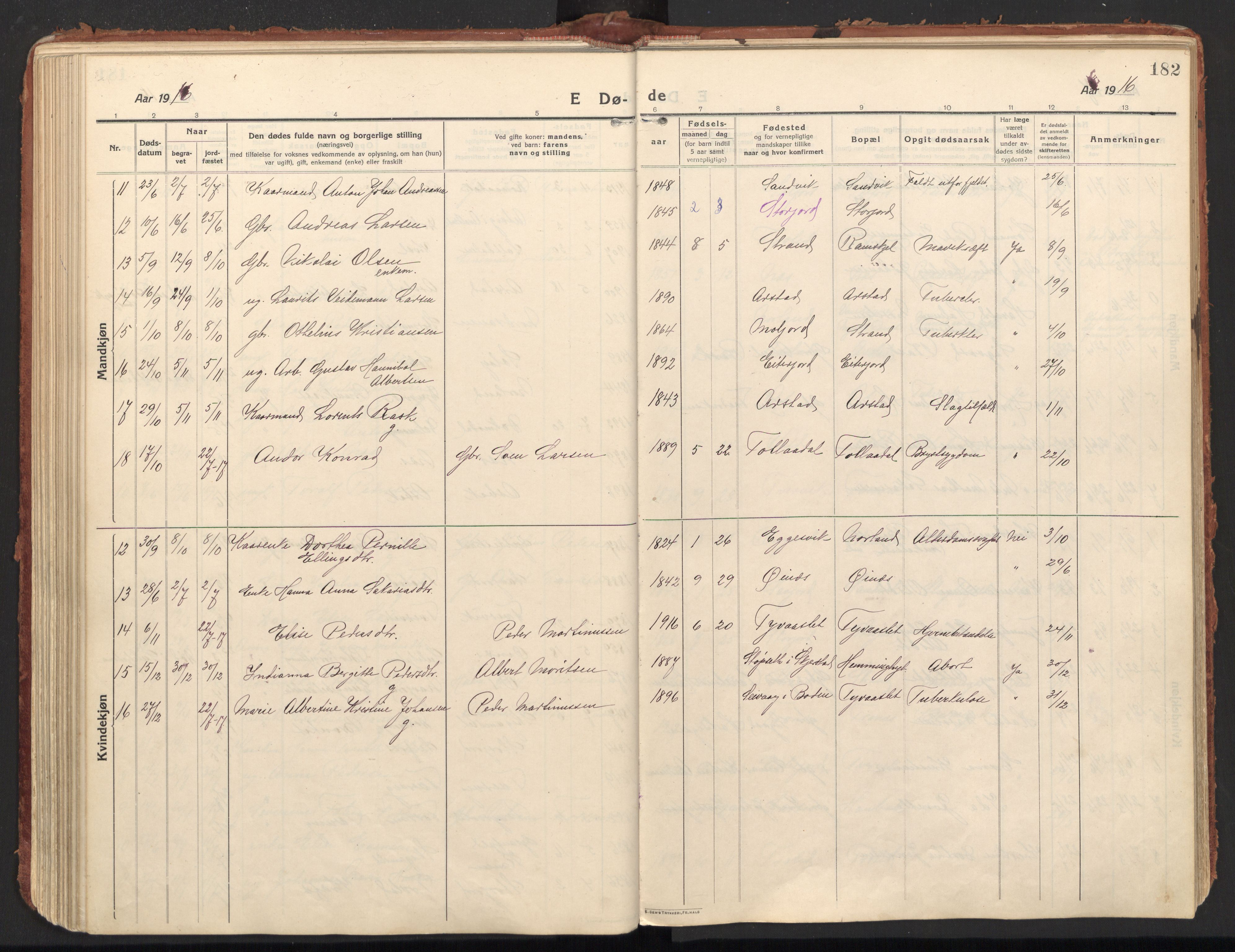 Ministerialprotokoller, klokkerbøker og fødselsregistre - Nordland, AV/SAT-A-1459/846/L0650: Parish register (official) no. 846A08, 1916-1935, p. 182