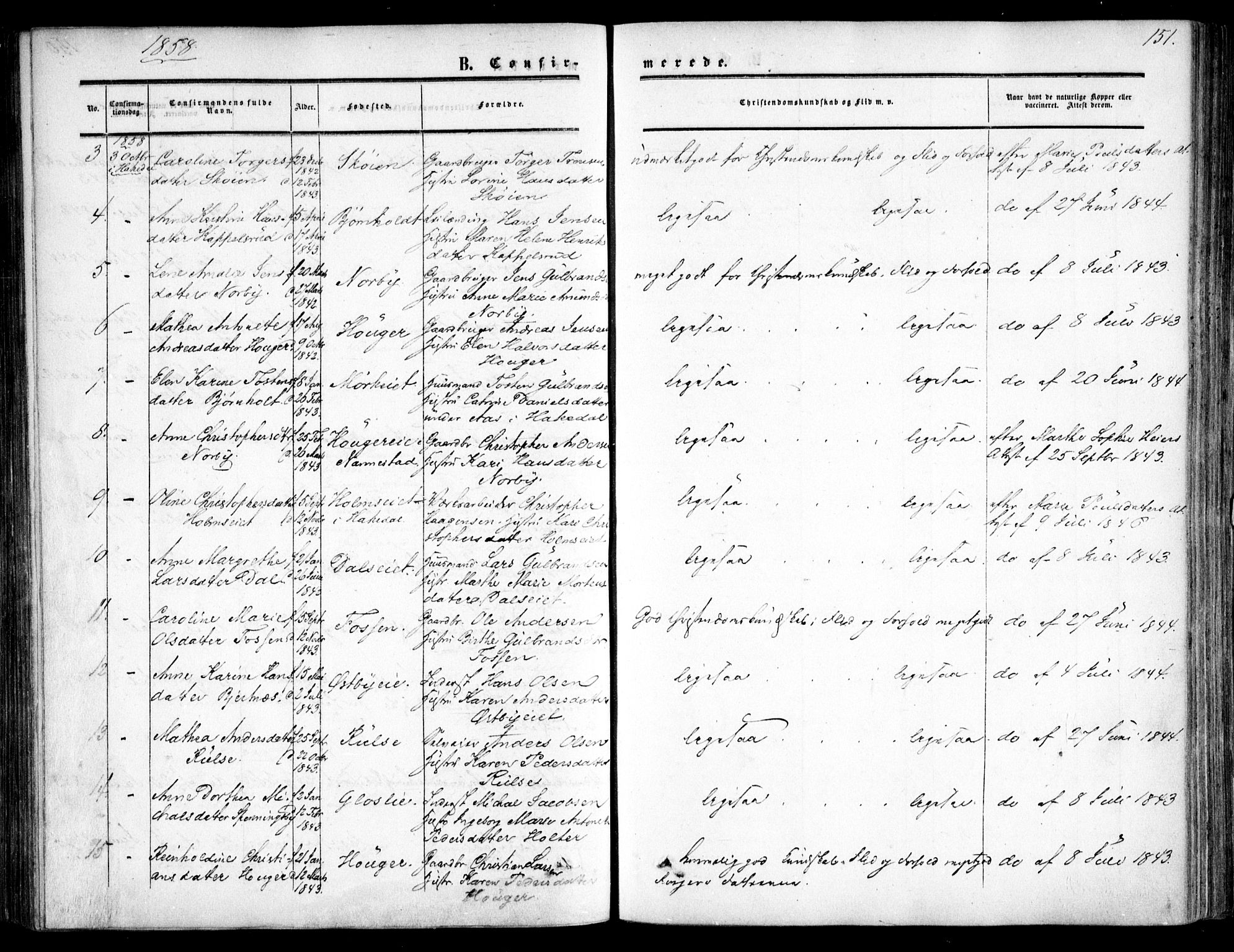 Nittedal prestekontor Kirkebøker, SAO/A-10365a/F/Fa/L0005: Parish register (official) no. I 5, 1850-1862, p. 151