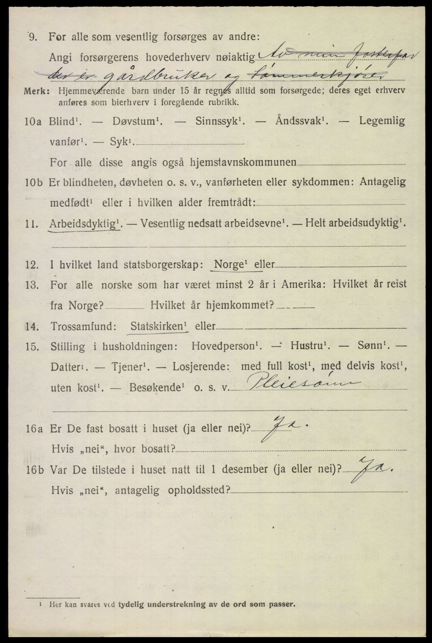 SAH, 1920 census for Trysil, 1920, p. 15986