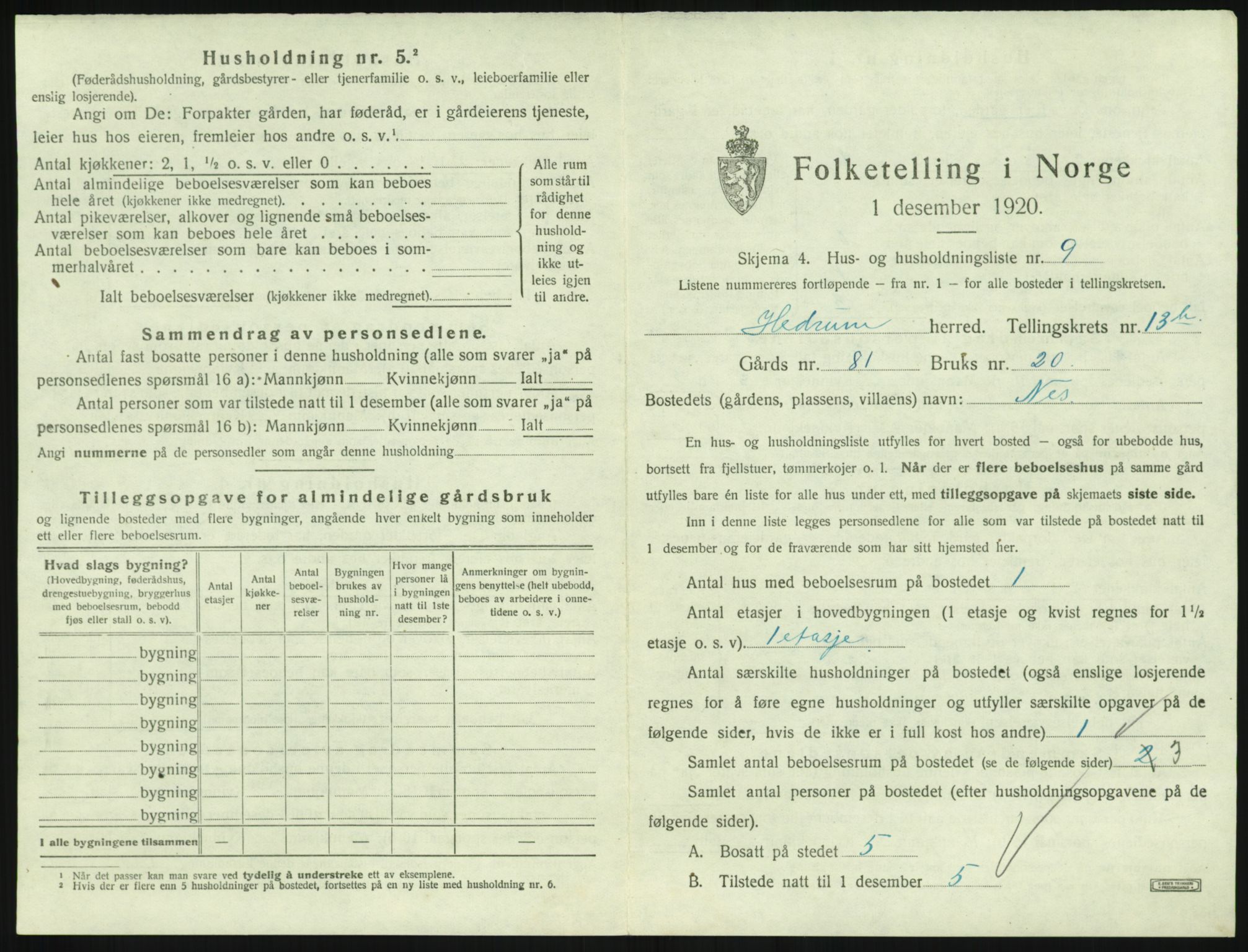 SAKO, 1920 census for Hedrum, 1920, p. 1219