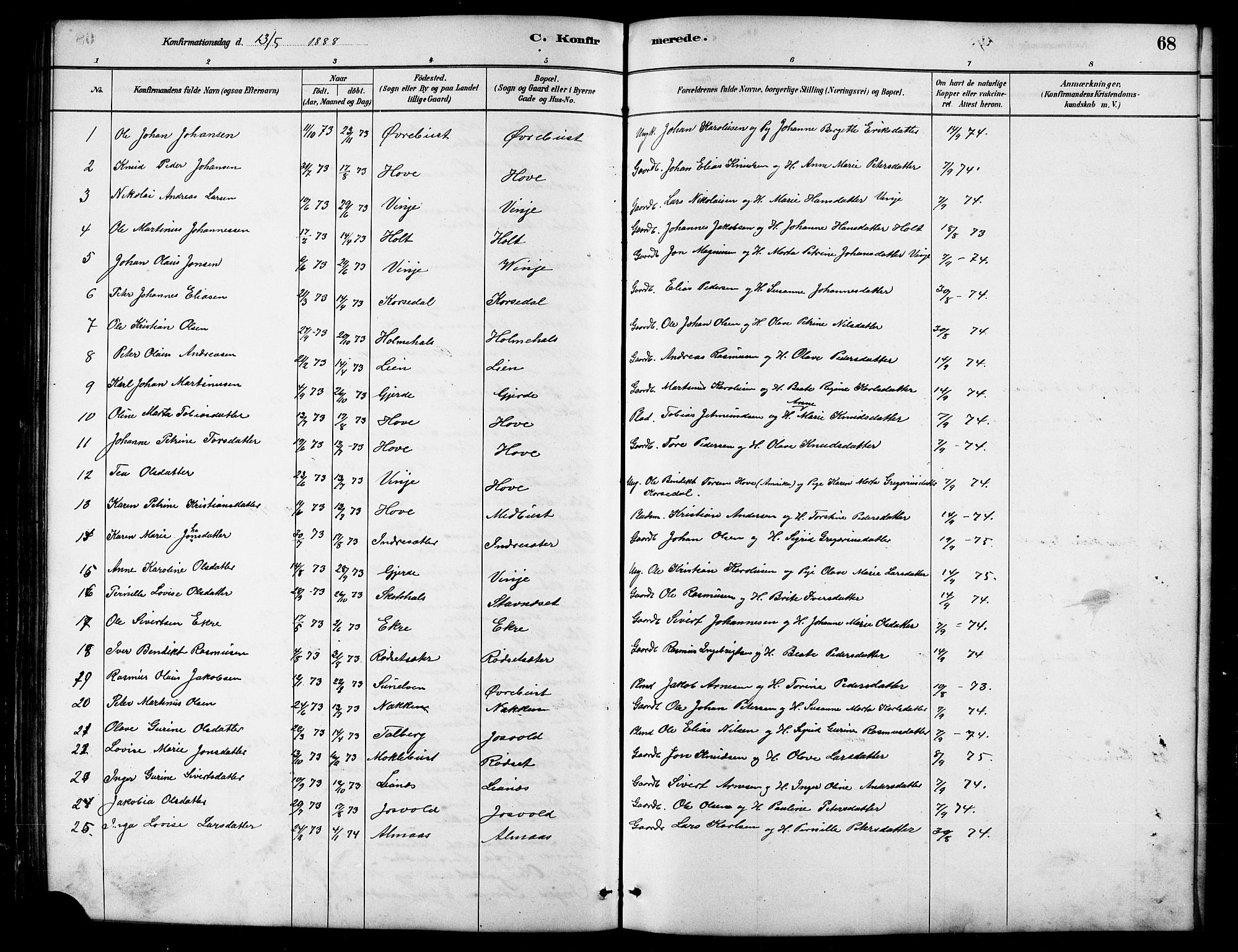 Ministerialprotokoller, klokkerbøker og fødselsregistre - Møre og Romsdal, SAT/A-1454/521/L0302: Parish register (copy) no. 521C03, 1882-1907, p. 68