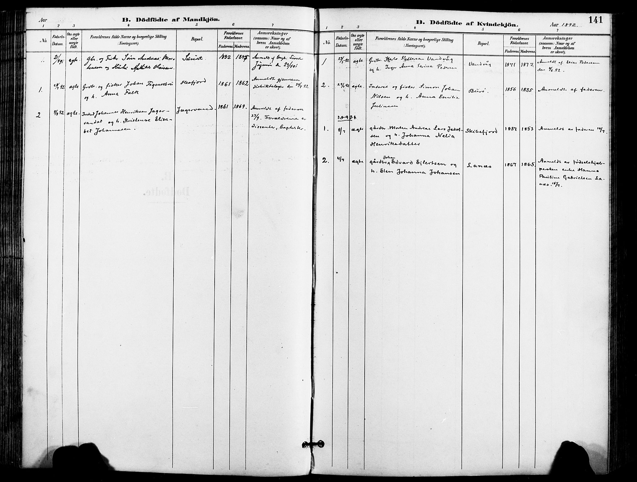 Karlsøy sokneprestembete, AV/SATØ-S-1299/H/Ha/Haa/L0007kirke: Parish register (official) no. 7, 1891-1902, p. 141