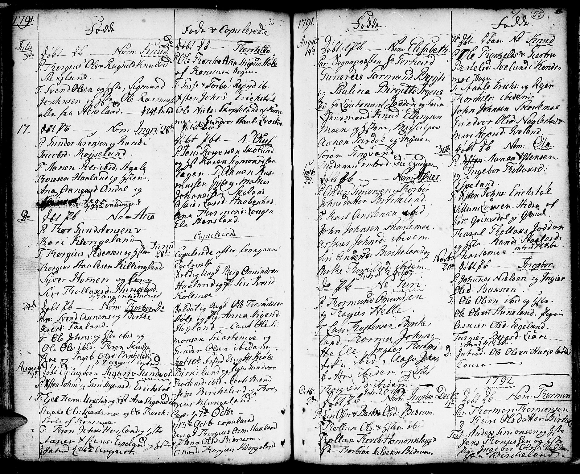 Hægebostad sokneprestkontor, AV/SAK-1111-0024/F/Fa/Faa/L0001: Parish register (official) no. A 1 /1, 1760-1820, p. 55