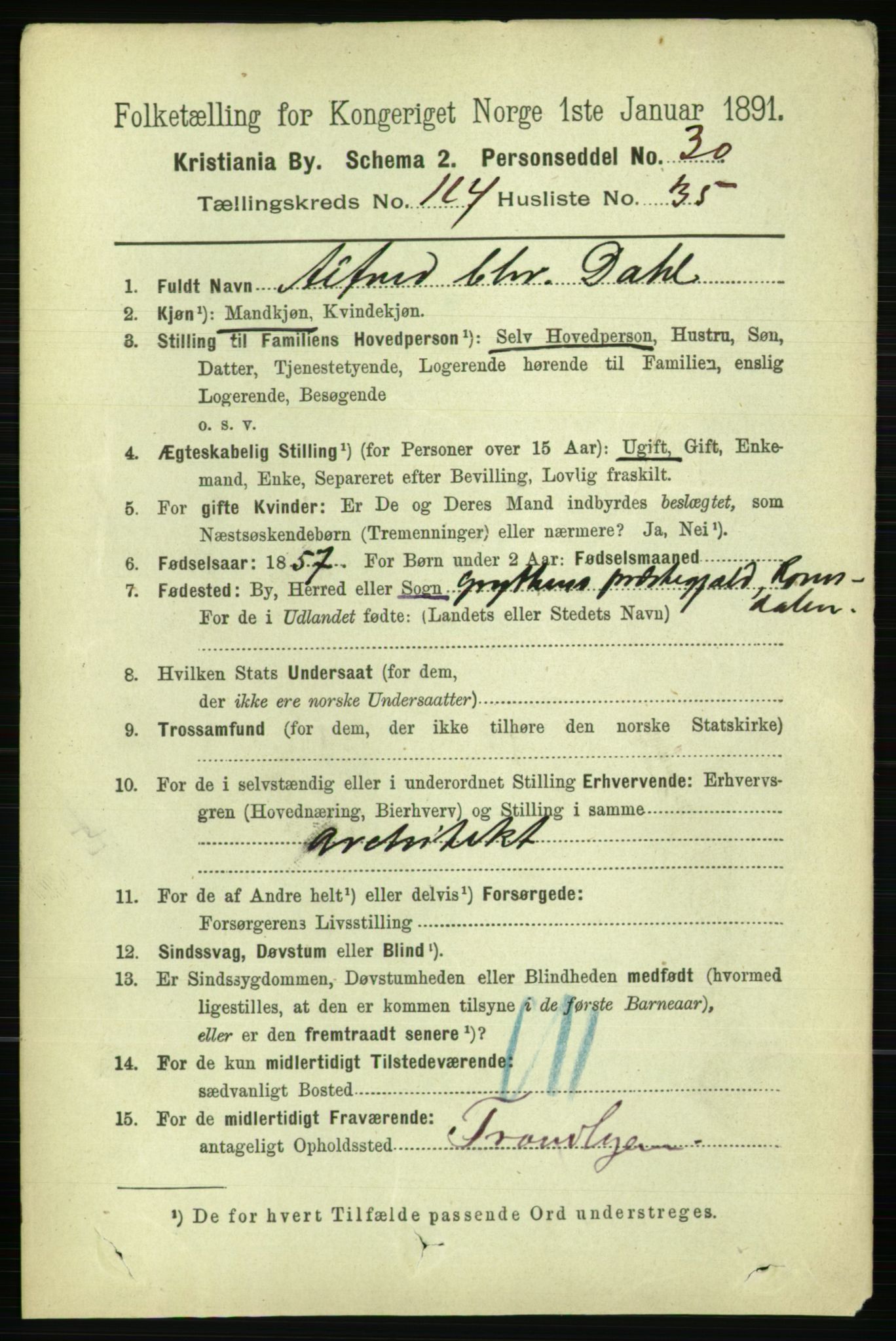 RA, 1891 census for 0301 Kristiania, 1891, p. 61486