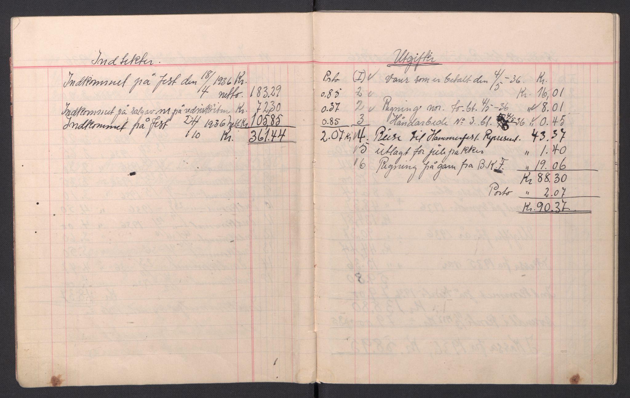 Redningsselskapet (NSSR), AV/RA-PA-1393/2/I/Ib/L0001/0004: Foreningsarkiver / Redningssakens kvinneforening i Bjørnevatn - Kassabok, 1930-1958