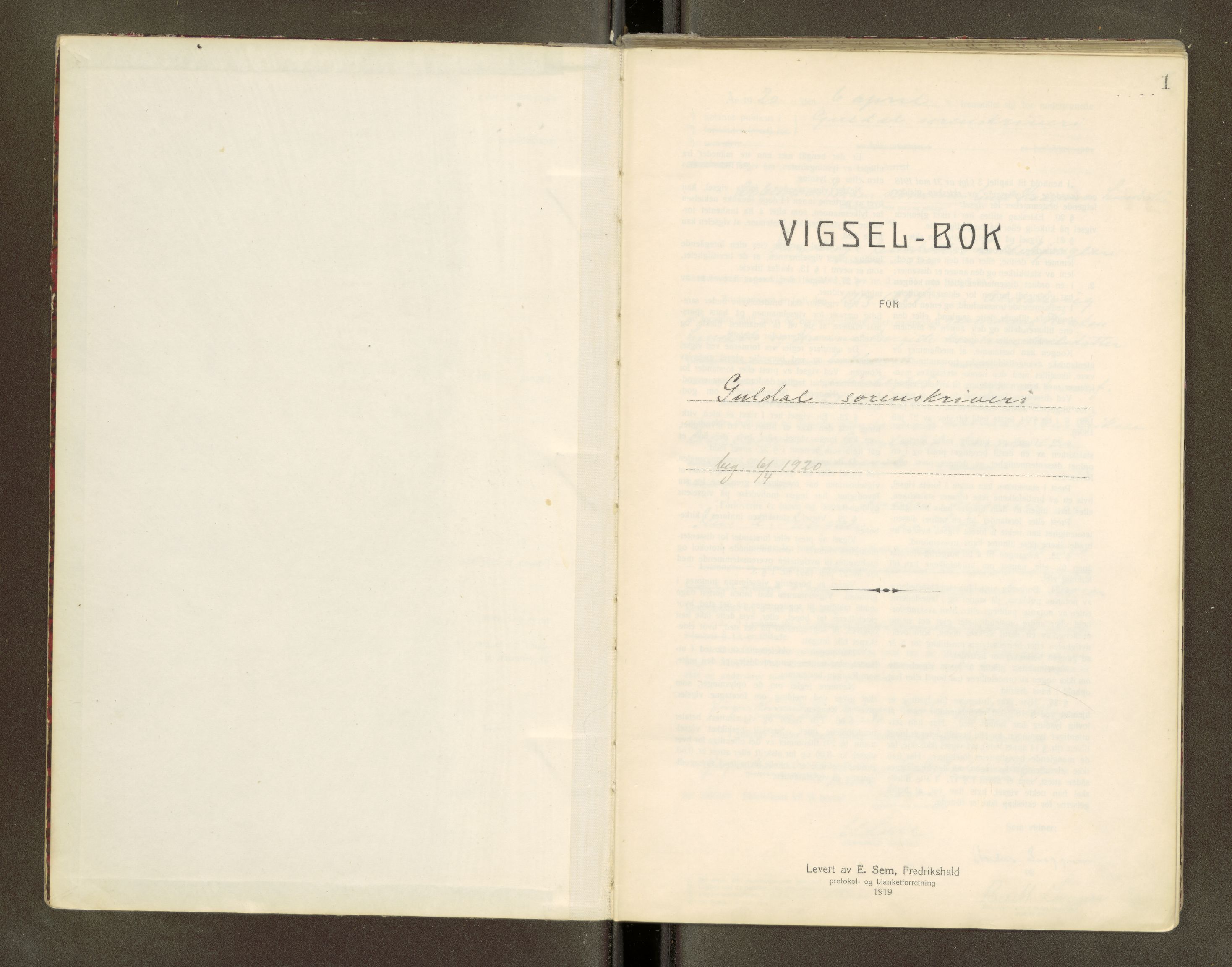 Gauldal sorenskriveri, SAT/A-0014/1/6/6C/L0001: Vigselbok, 1920-1943, p. 1
