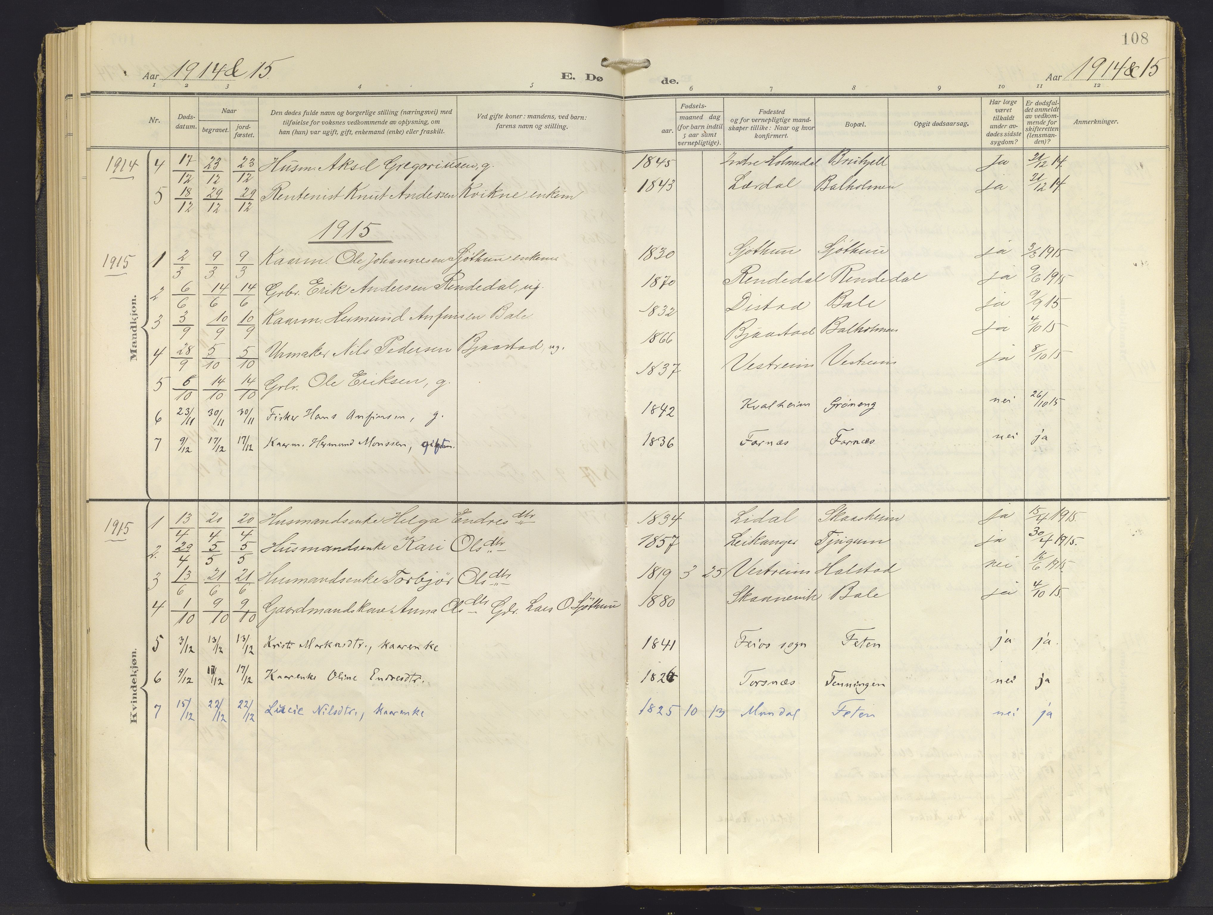 Balestrand sokneprestembete, AV/SAB-A-79601/H/Haa/Haab/L0002: Parish register (official) no. B 2, 1911-1932, p. 108