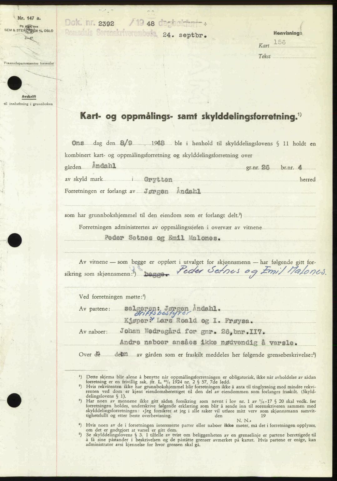 Romsdal sorenskriveri, AV/SAT-A-4149/1/2/2C: Mortgage book no. A27, 1948-1948, Diary no: : 2392/1948