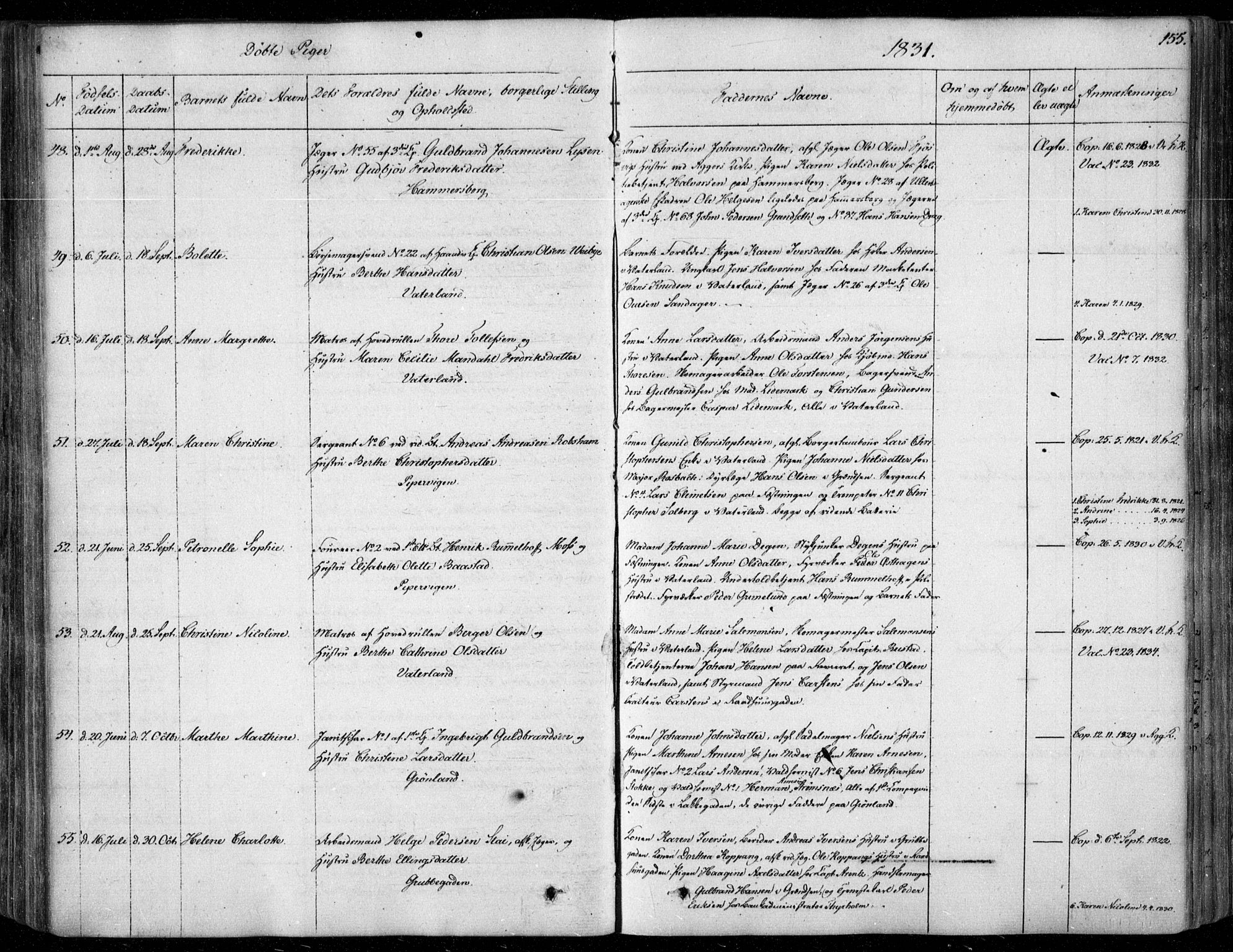 Garnisonsmenigheten Kirkebøker, SAO/A-10846/F/Fa/L0006: Parish register (official) no. 6, 1828-1841, p. 155