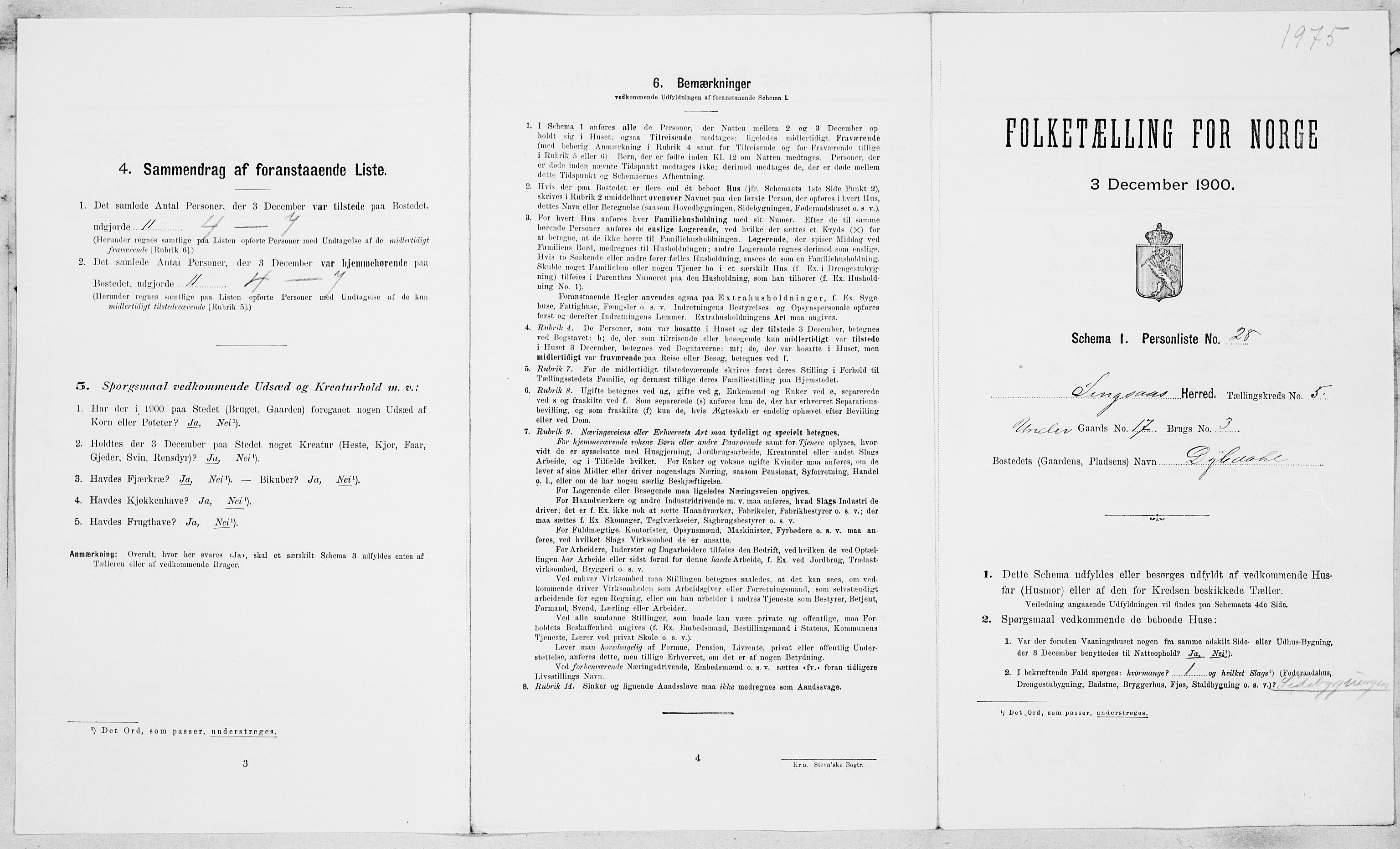 SAT, 1900 census for Singsås, 1900, p. 371