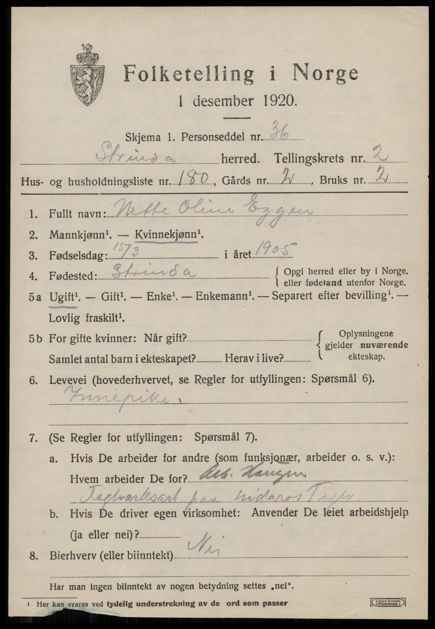 SAT, 1920 census for Strinda, 1920, p. 10268