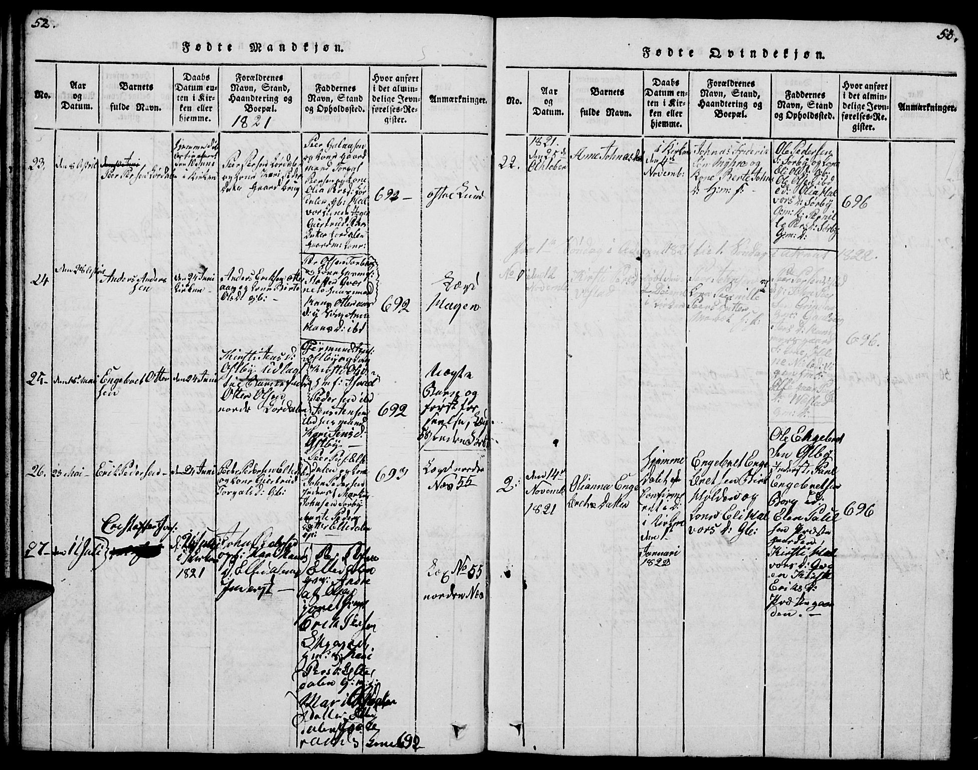 Trysil prestekontor, SAH/PREST-046/H/Ha/Hab/L0004: Parish register (copy) no. 4, 1814-1841, p. 52-53