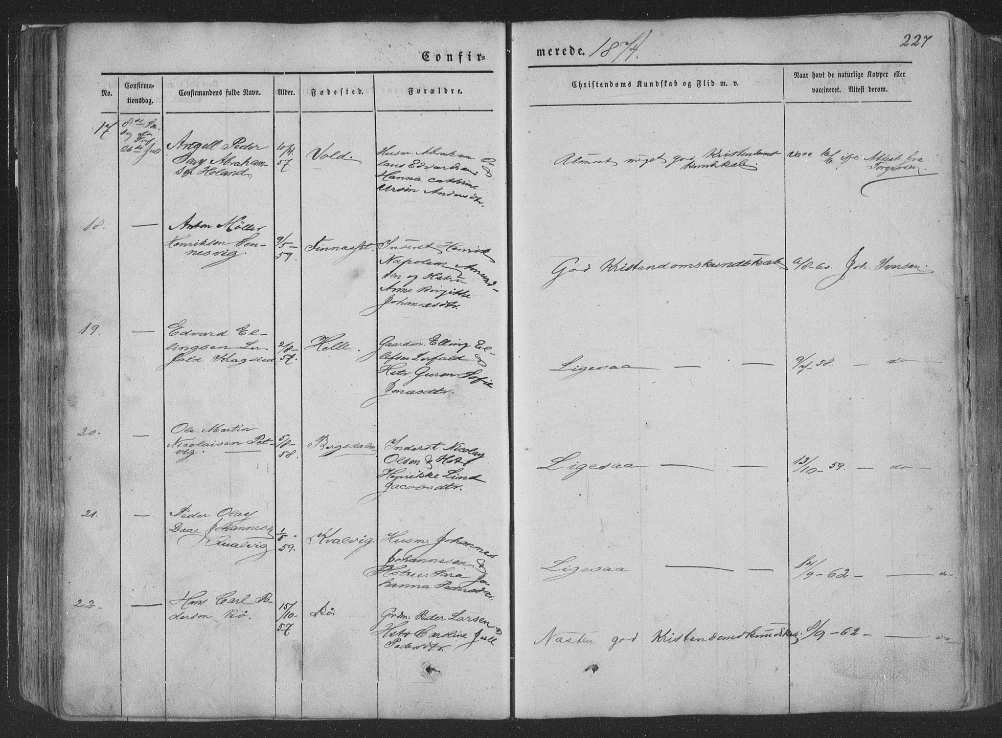 Ministerialprotokoller, klokkerbøker og fødselsregistre - Nordland, AV/SAT-A-1459/881/L1165: Parish register (copy) no. 881C02, 1854-1876, p. 227