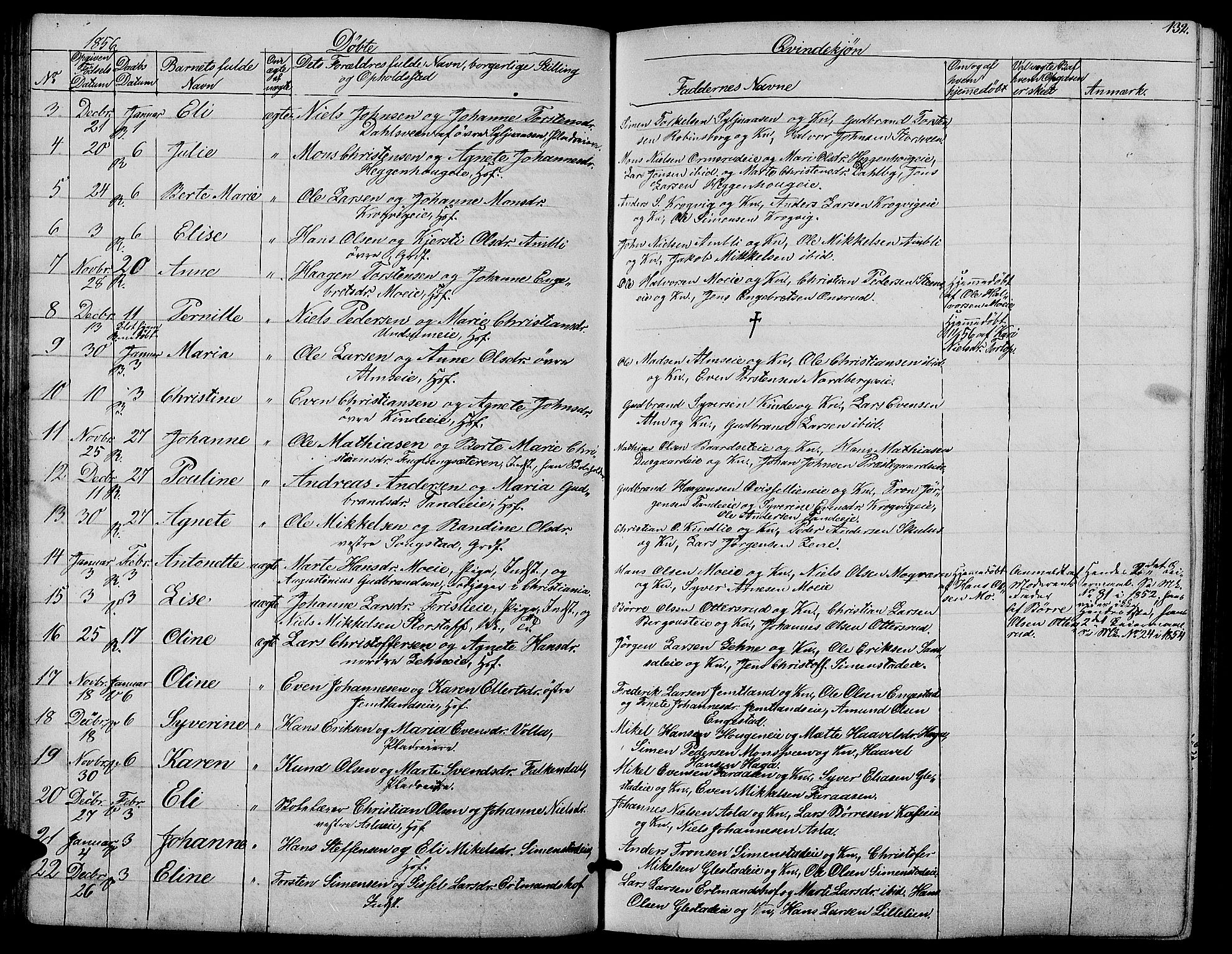 Ringsaker prestekontor, AV/SAH-PREST-014/L/La/L0006: Parish register (copy) no. 6, 1851-1860, p. 132