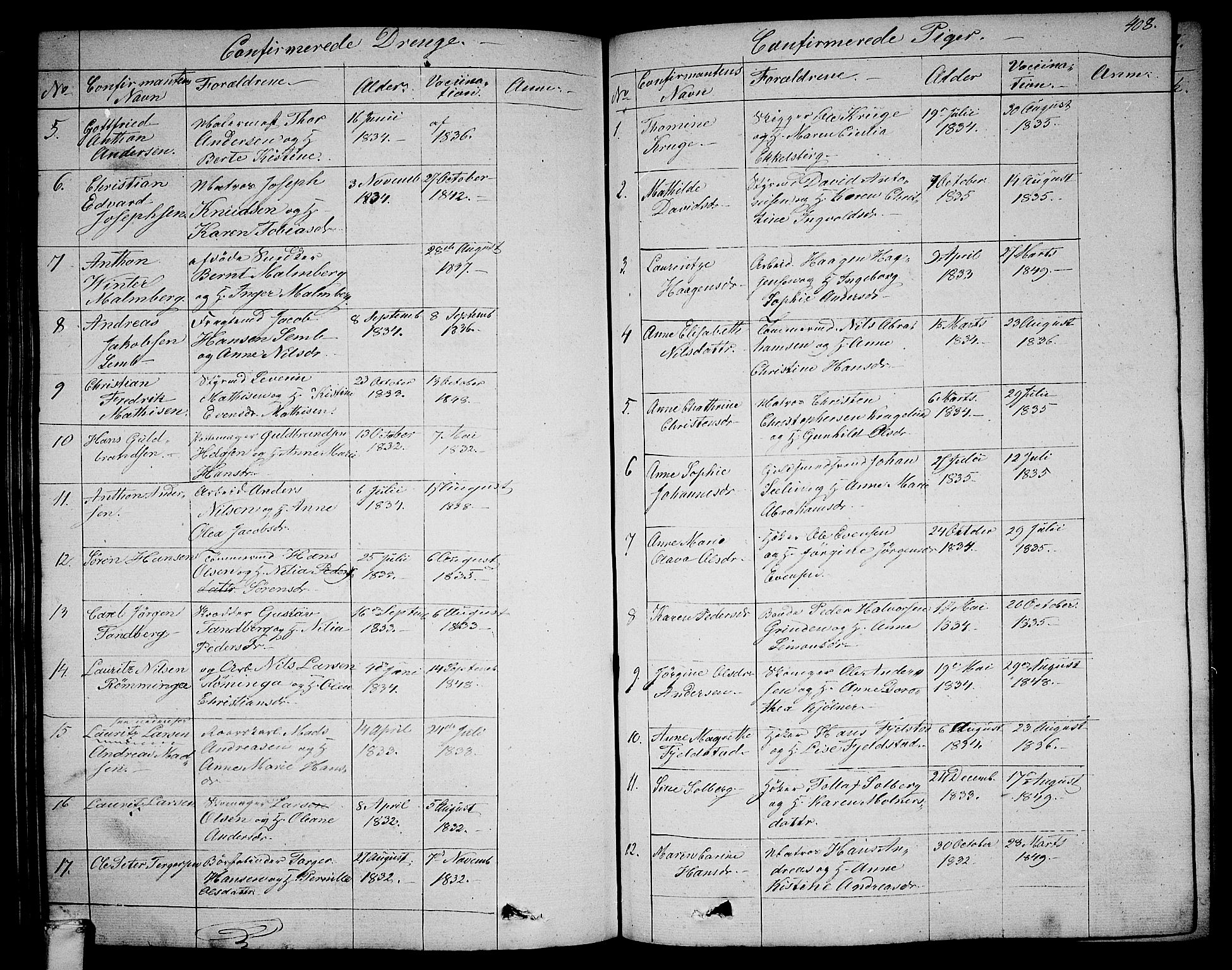 Larvik kirkebøker, AV/SAKO-A-352/G/Ga/L0003b: Parish register (copy) no. I 3B, 1830-1870, p. 408