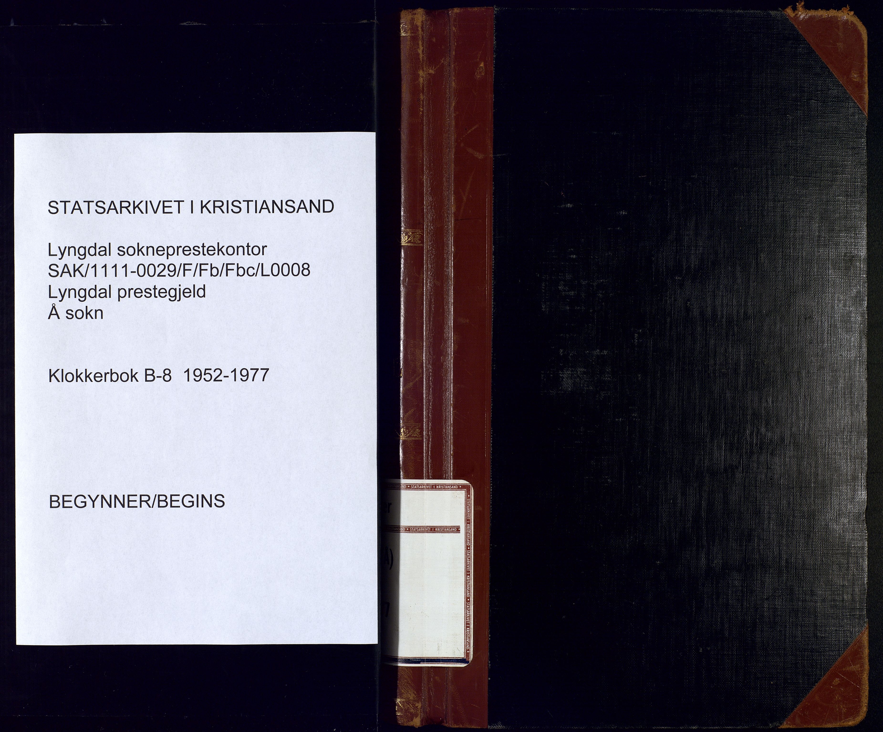 Lyngdal sokneprestkontor, SAK/1111-0029/F/Fb/Fbc/L0008: Parish register (copy) no. B 8, 1952-1977