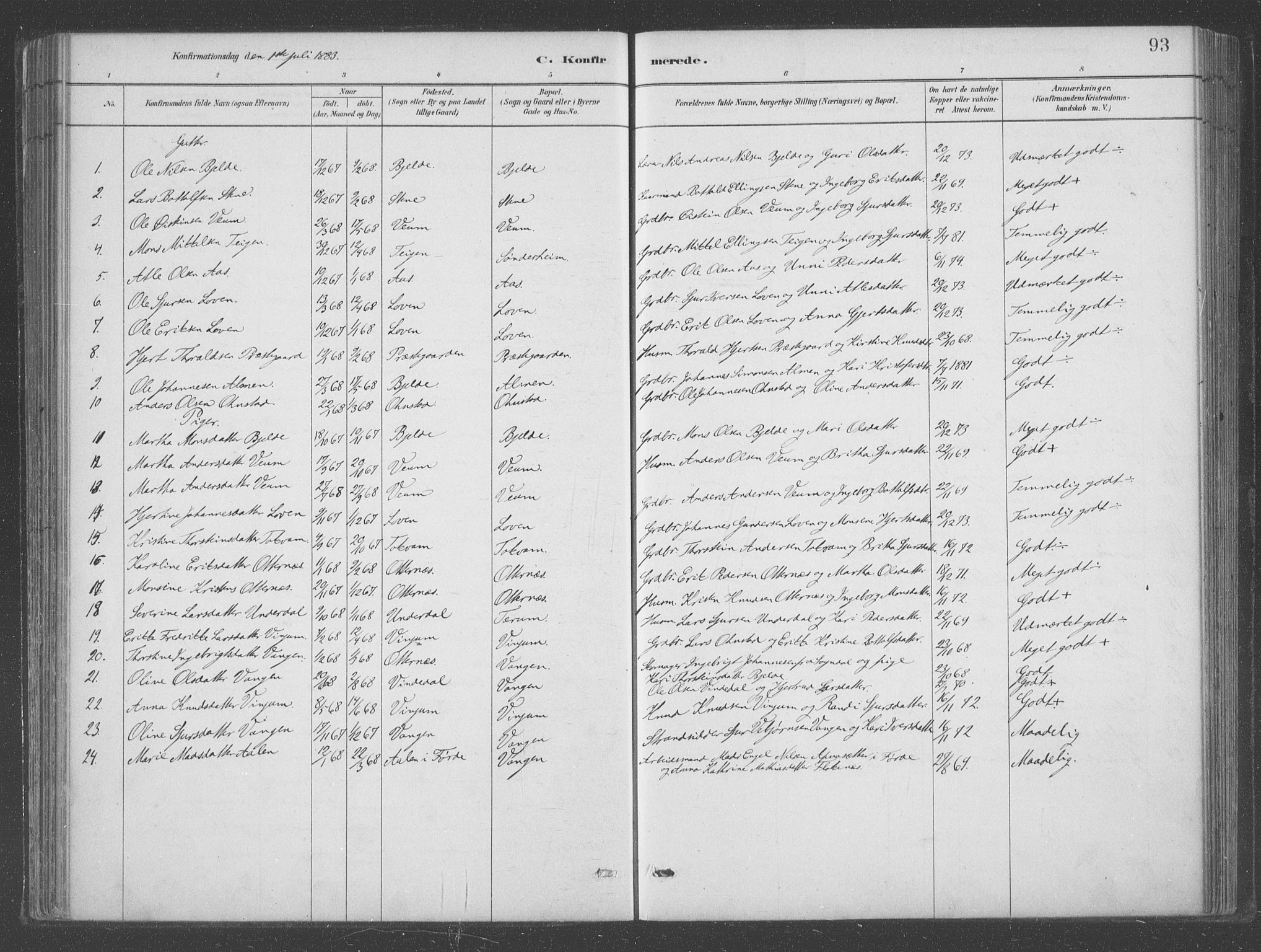 Aurland sokneprestembete, AV/SAB-A-99937/H/Ha/Hab/L0001: Parish register (official) no. B  1, 1880-1909, p. 93