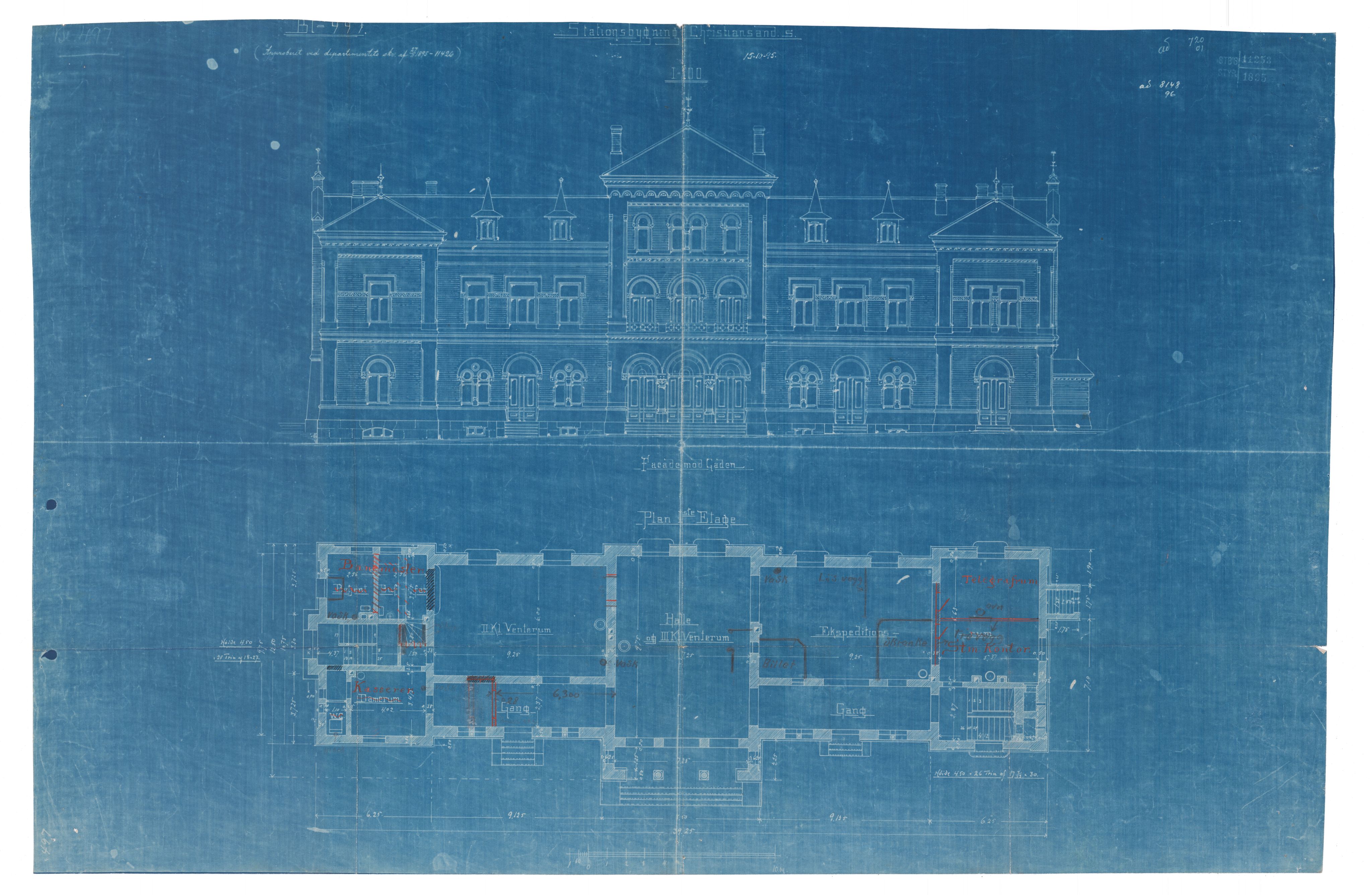 NSB Baneavdelingen, AV/SAK-1821-0004/F/Fc/Fcg/L0222/0002: Bygninger Kristiansand / Kristiansand Stasjonsbygning: Opprinnelige tegninger, 1895-1910, p. 1