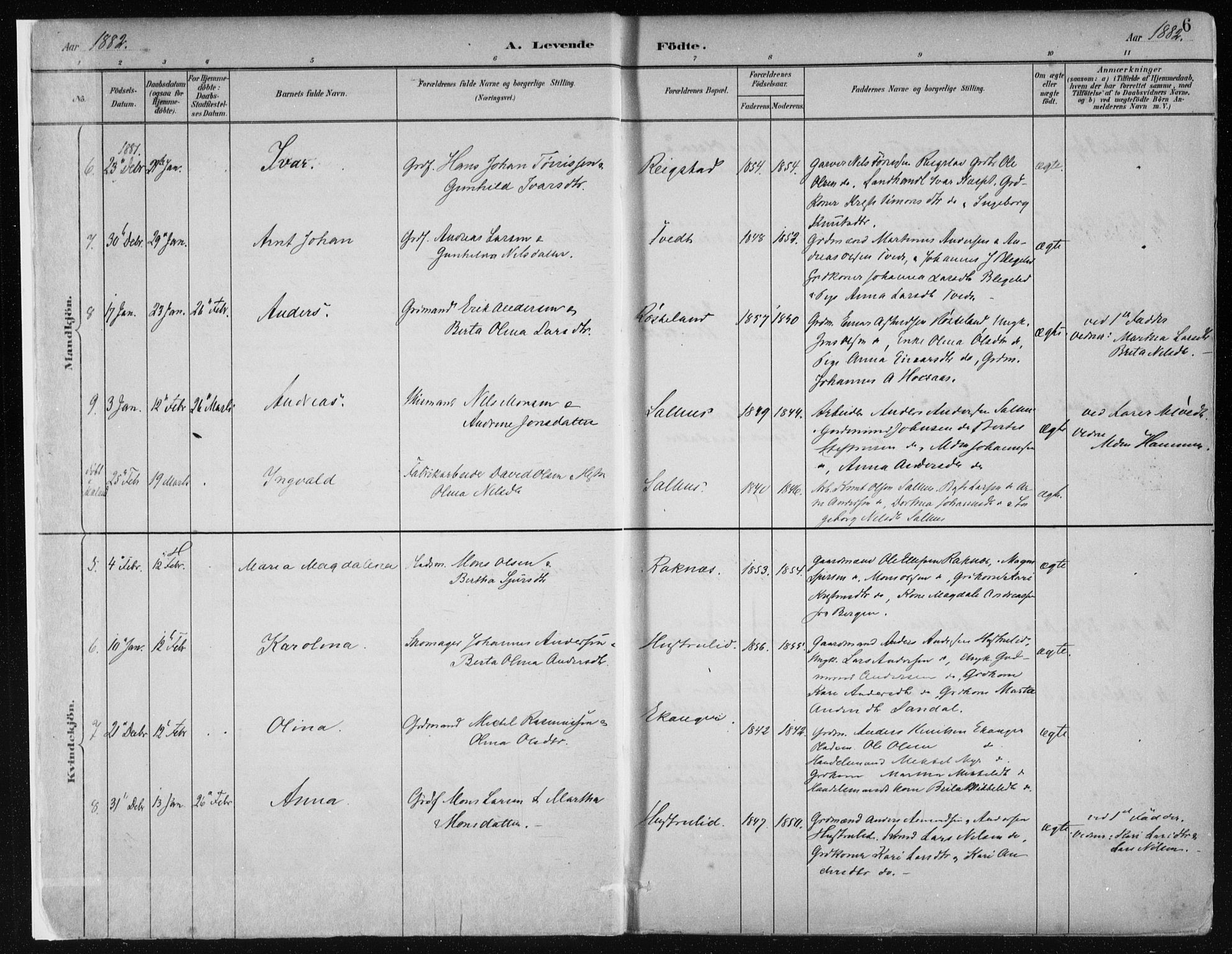 Hamre sokneprestembete, AV/SAB-A-75501/H/Ha/Haa/Haab/L0001: Parish register (official) no. B  1, 1882-1905, p. 6