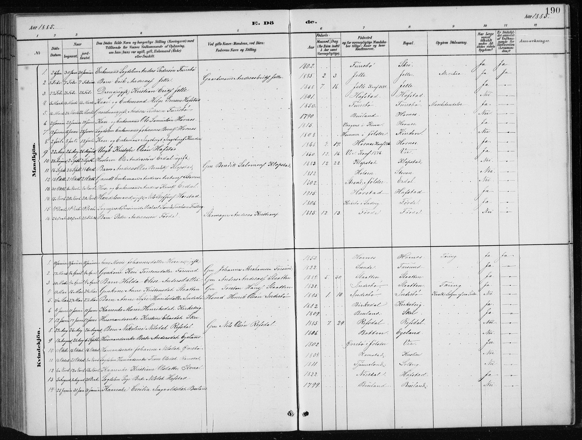 Førde sokneprestembete, AV/SAB-A-79901/H/Hab/Haba/L0002: Parish register (copy) no. A 2, 1881-1898, p. 190