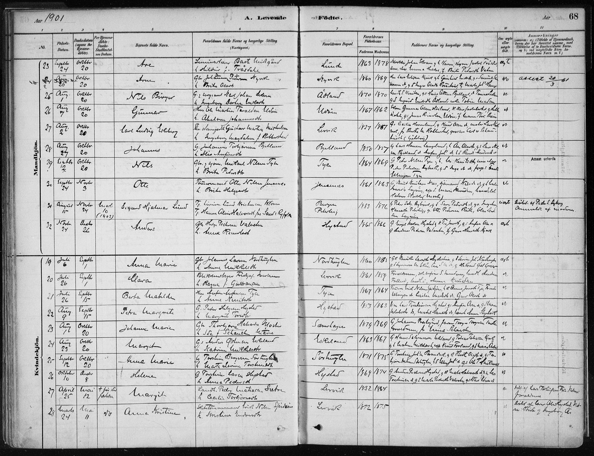 Stord sokneprestembete, AV/SAB-A-78201/H/Haa: Parish register (official) no. B 2, 1878-1913, p. 68