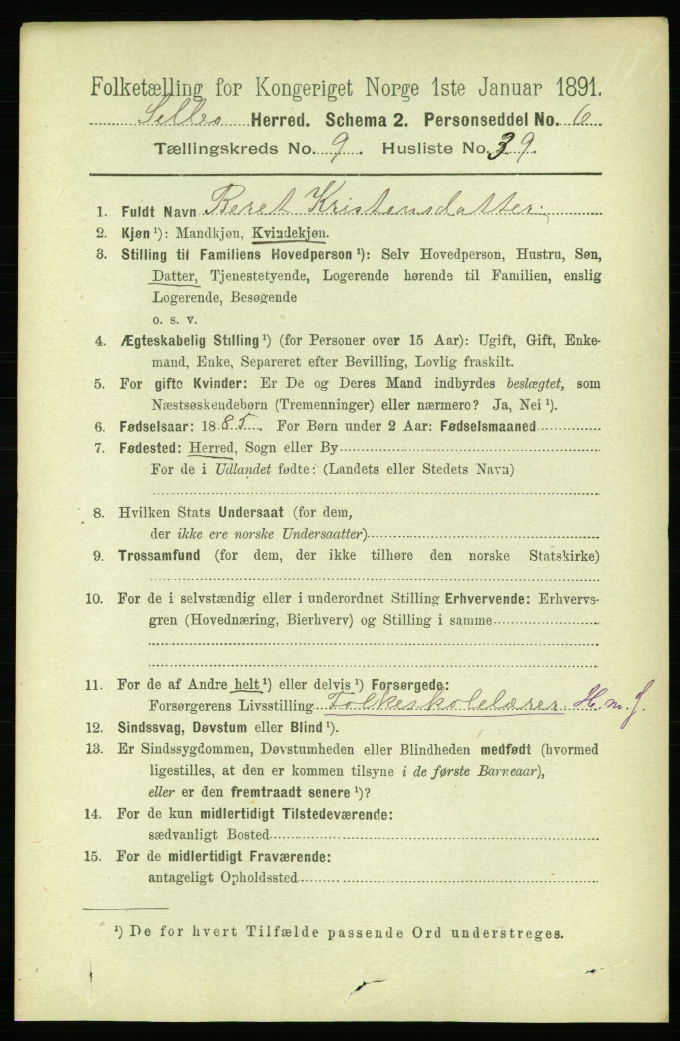 RA, 1891 census for 1664 Selbu, 1891, p. 3600