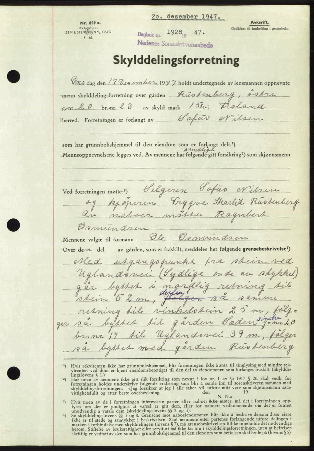 Nedenes sorenskriveri, SAK/1221-0006/G/Gb/Gba/L0058: Mortgage book no. A10, 1947-1948, Diary no: : 1928/1947