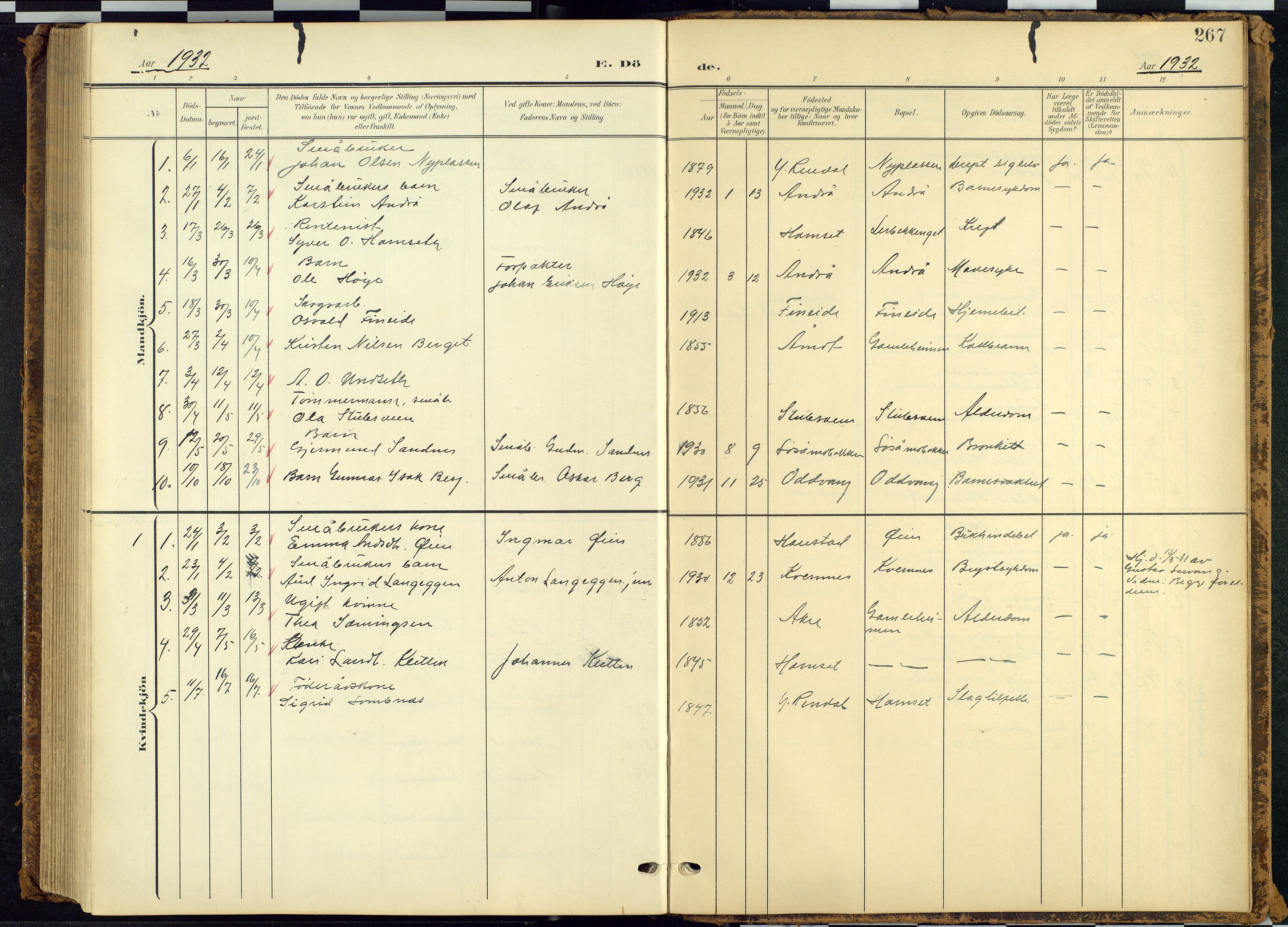 Rendalen prestekontor, SAH/PREST-054/H/Ha/Hab/L0010: Parish register (copy) no. 10, 1903-1940, p. 267