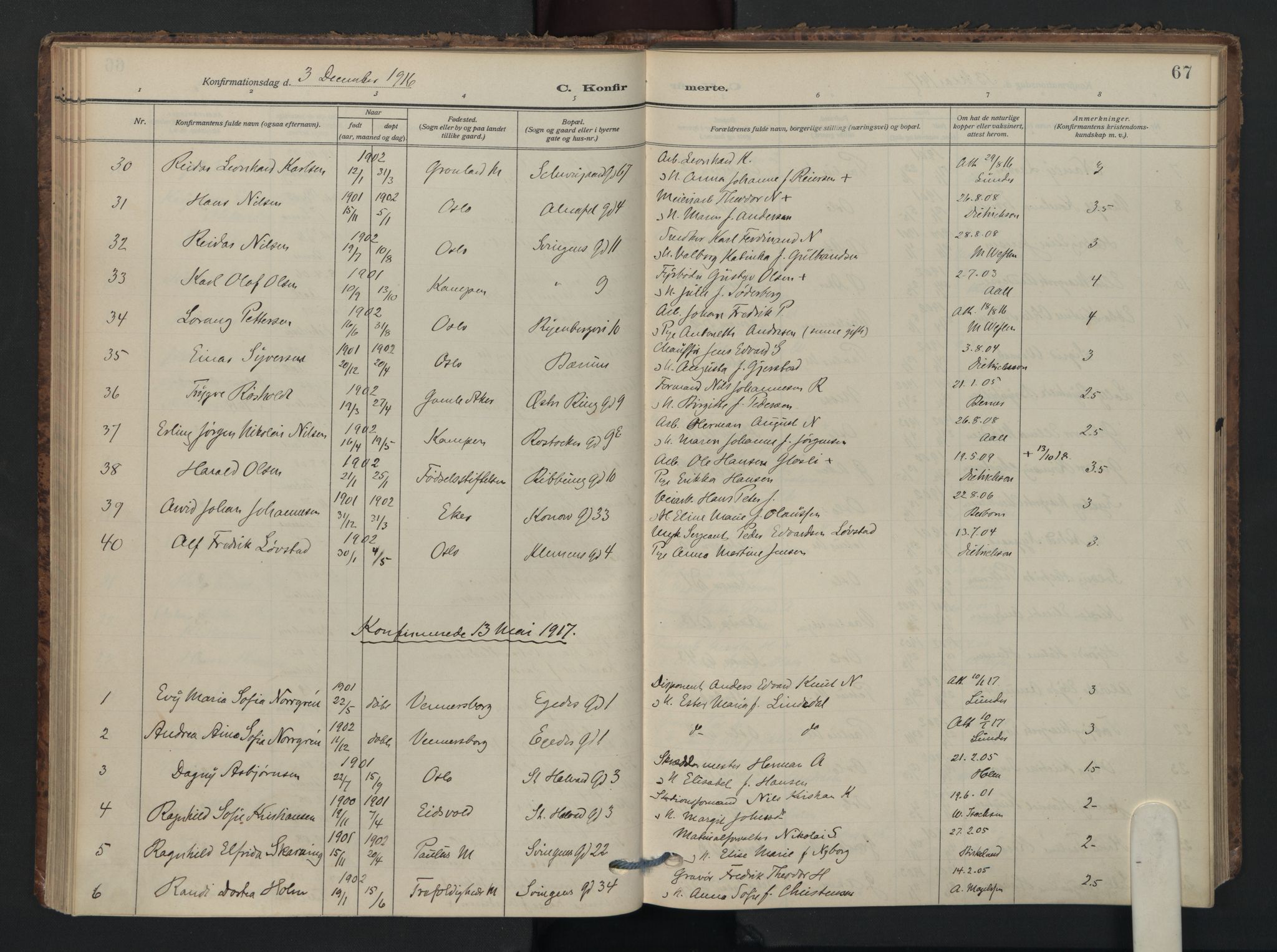 Gamlebyen prestekontor Kirkebøker, AV/SAO-A-10884/F/Fa/L0012: Parish register (official) no. 12, 1908-1941, p. 67