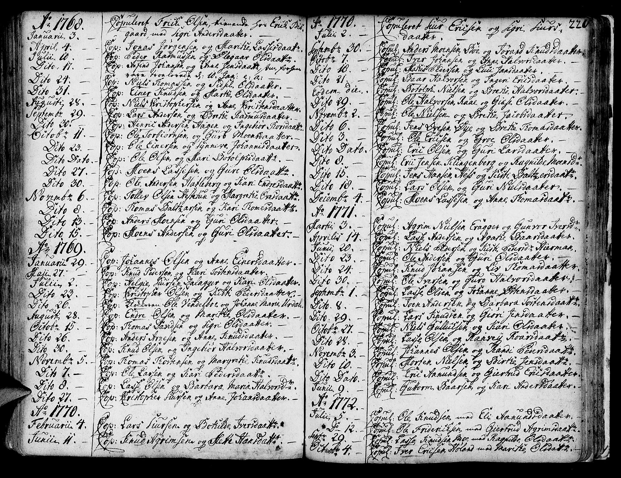 Lærdal sokneprestembete, SAB/A-81201: Parish register (official) no. A 2, 1752-1782, p. 220