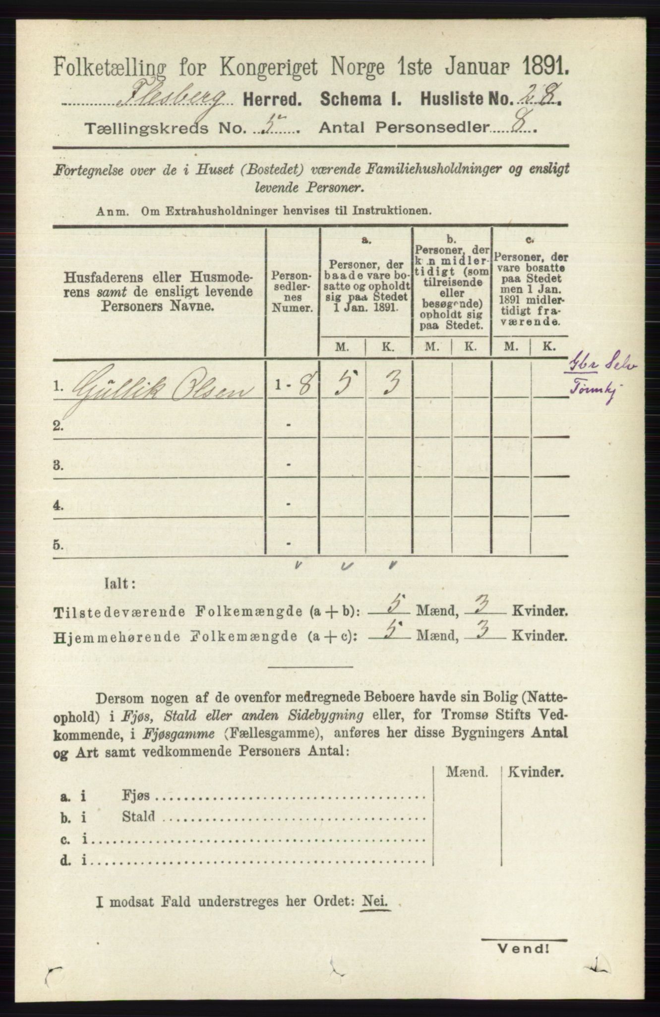 RA, 1891 census for 0631 Flesberg, 1891, p. 715