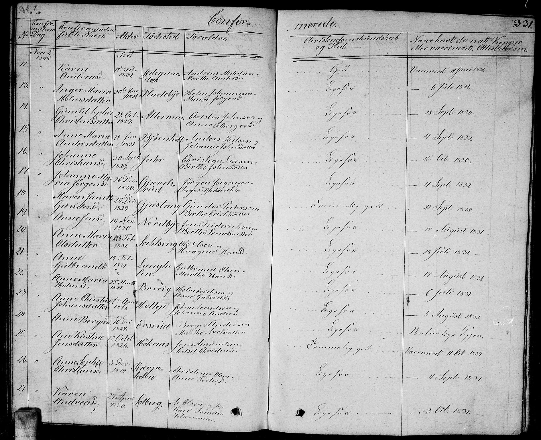 Enebakk prestekontor Kirkebøker, AV/SAO-A-10171c/G/Ga/L0003: Parish register (copy) no. I 3, 1833-1849, p. 331