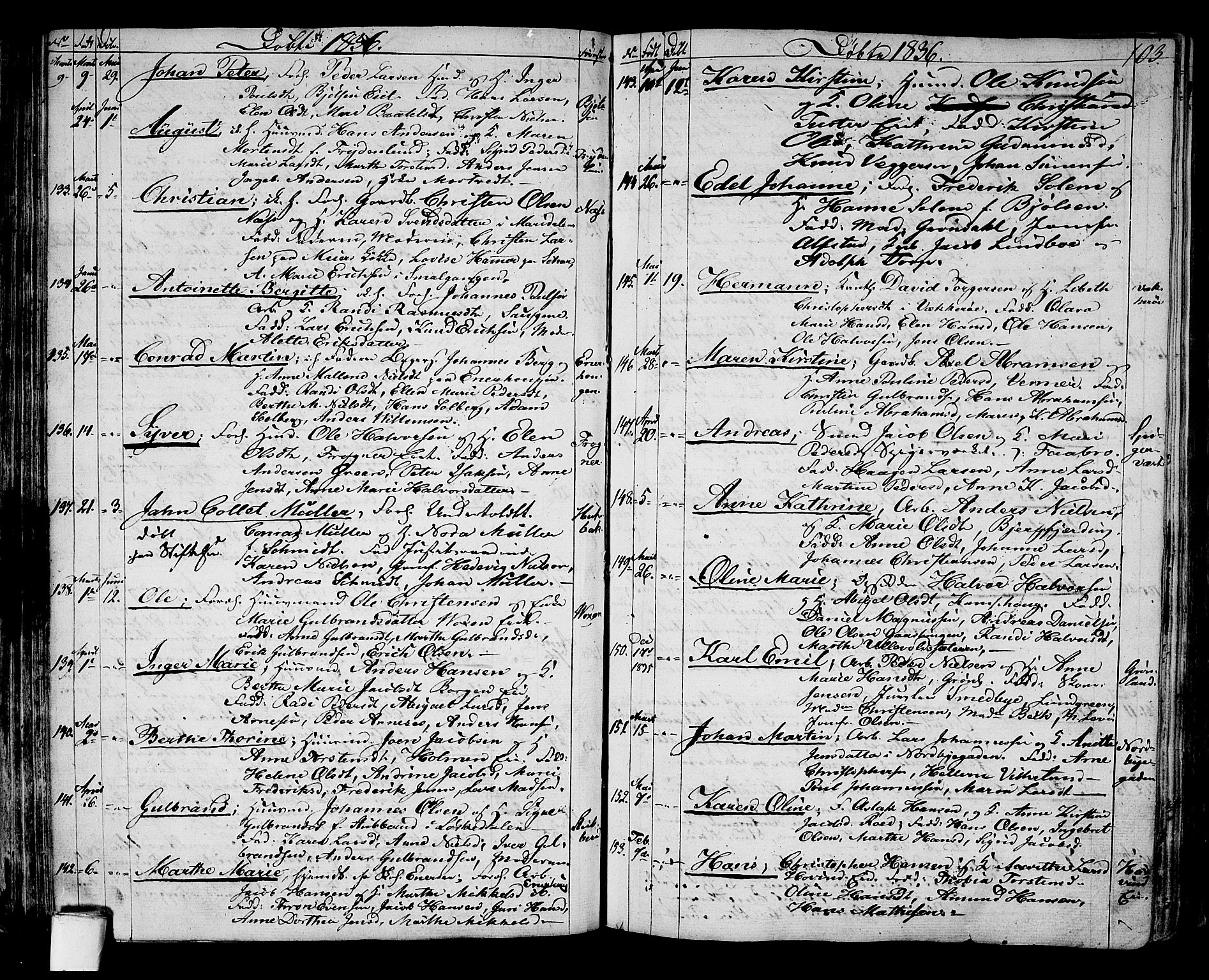 Aker prestekontor kirkebøker, SAO/A-10861/G/L0006: Parish register (copy) no. 6, 1830-1838, p. 103