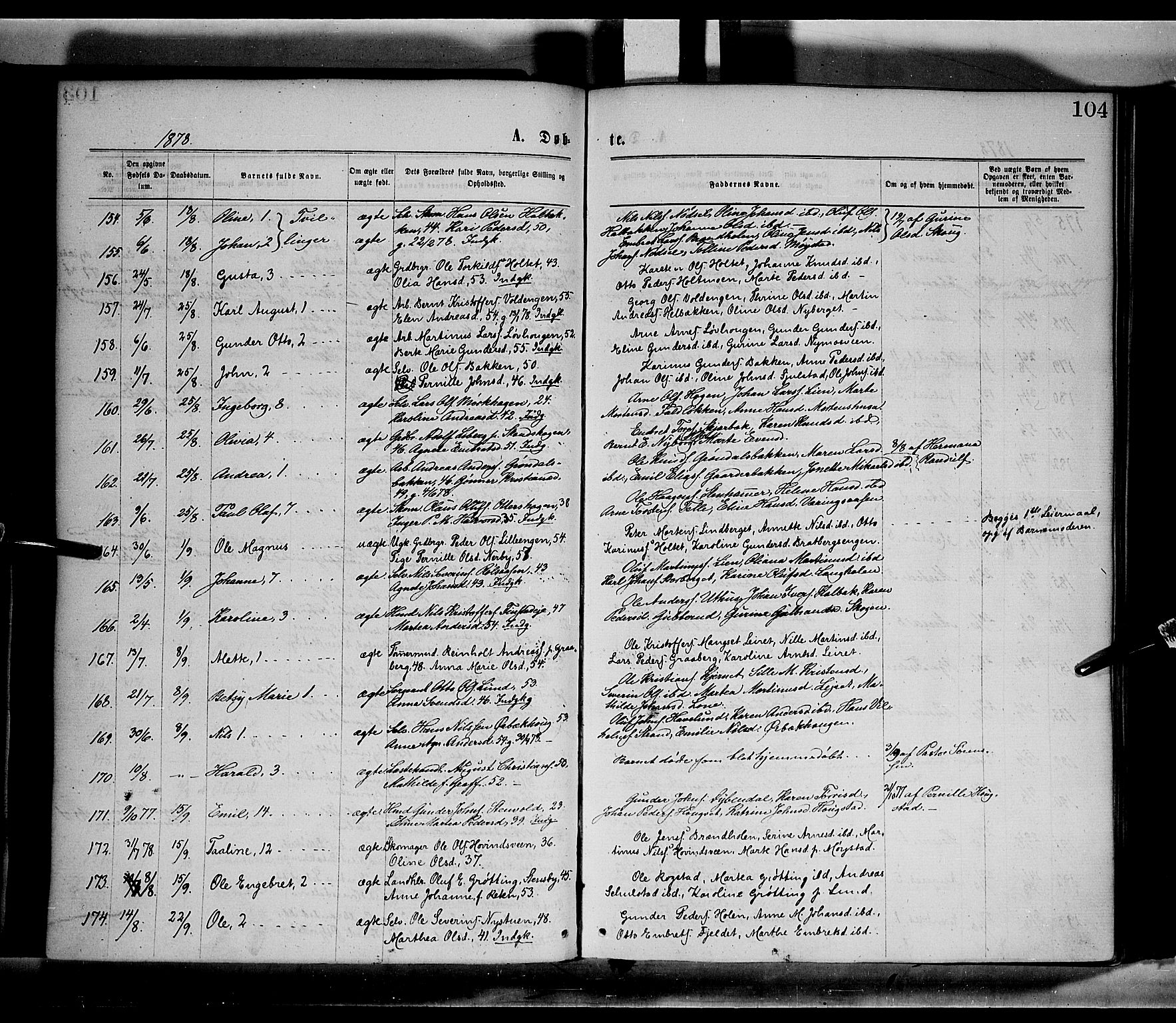 Elverum prestekontor, AV/SAH-PREST-044/H/Ha/Haa/L0011: Parish register (official) no. 11, 1869-1879, p. 104