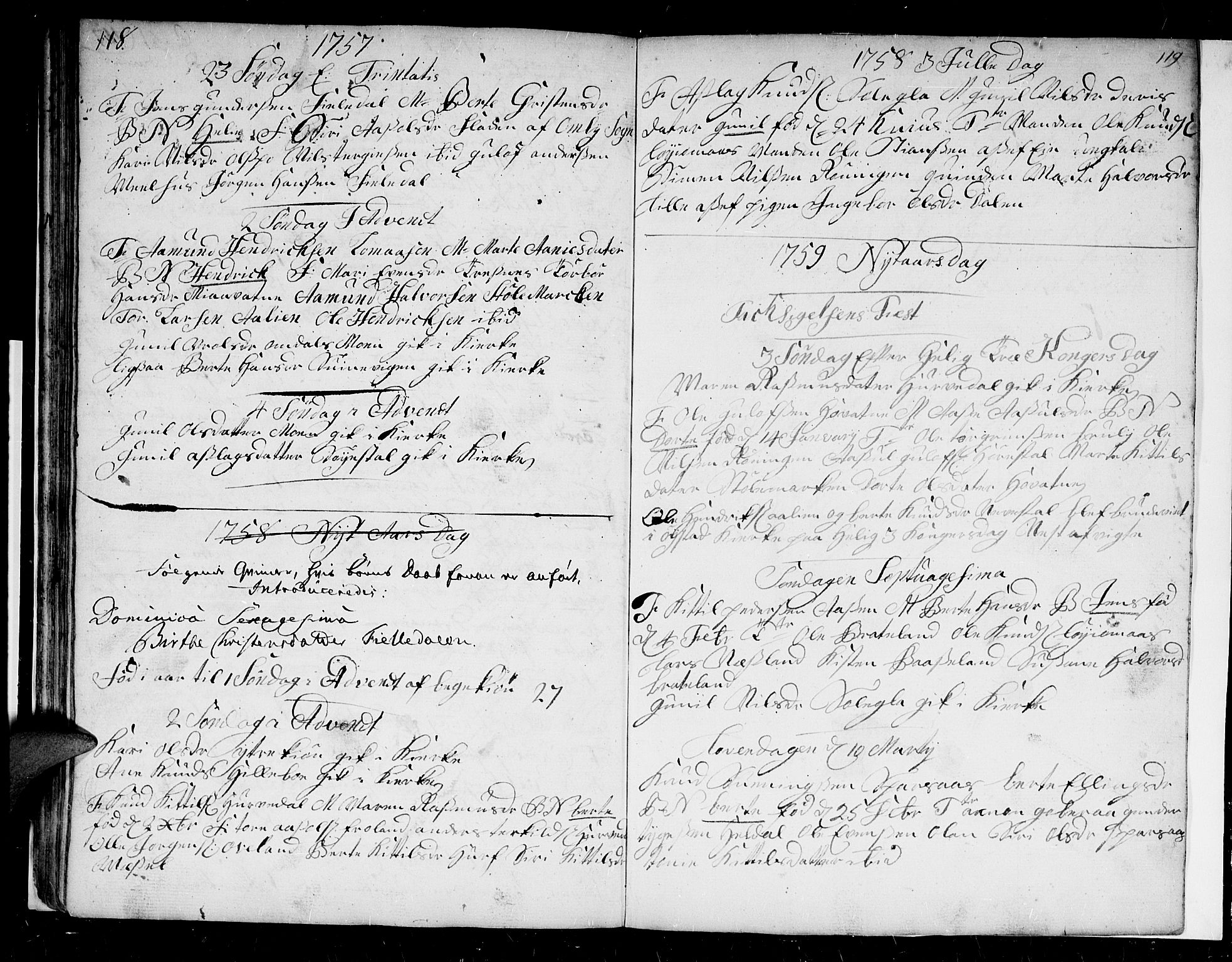 Froland sokneprestkontor, AV/SAK-1111-0013/F/Fb/L0002: Parish register (copy) no. B 2, 1747-1759, p. 118-119