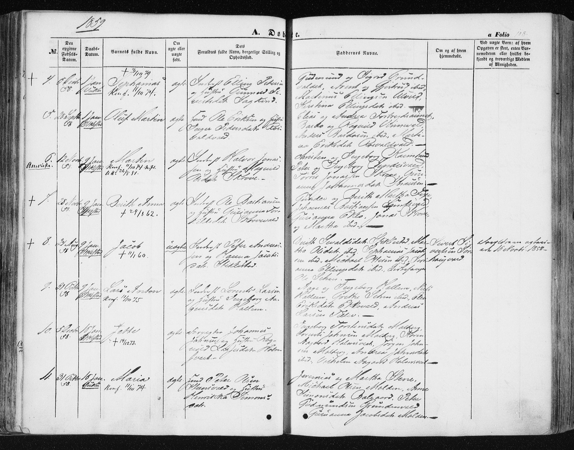 Ministerialprotokoller, klokkerbøker og fødselsregistre - Nord-Trøndelag, SAT/A-1458/723/L0240: Parish register (official) no. 723A09, 1852-1860, p. 108