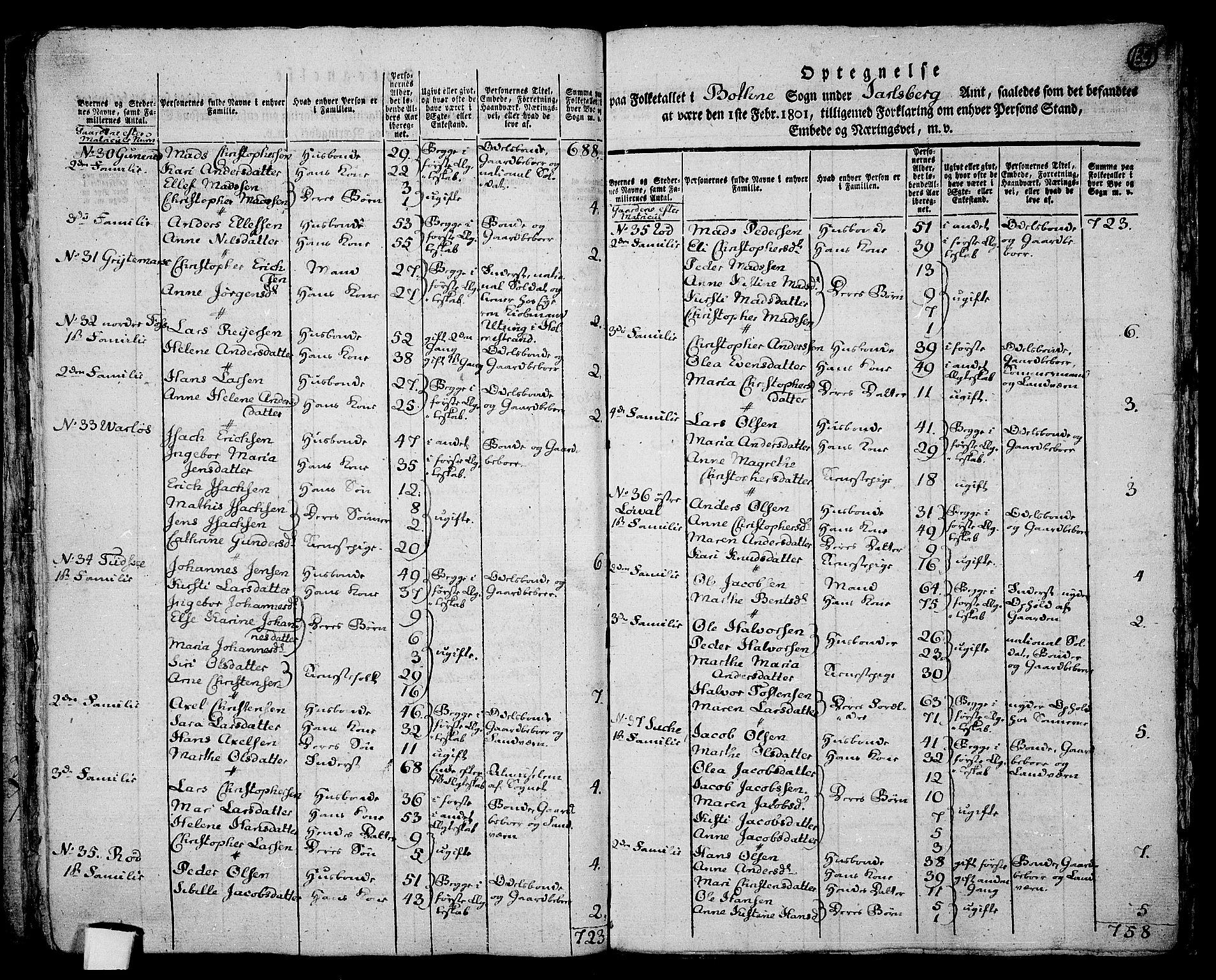 RA, 1801 census for 0715P Botne, 1801, p. 138b-139a