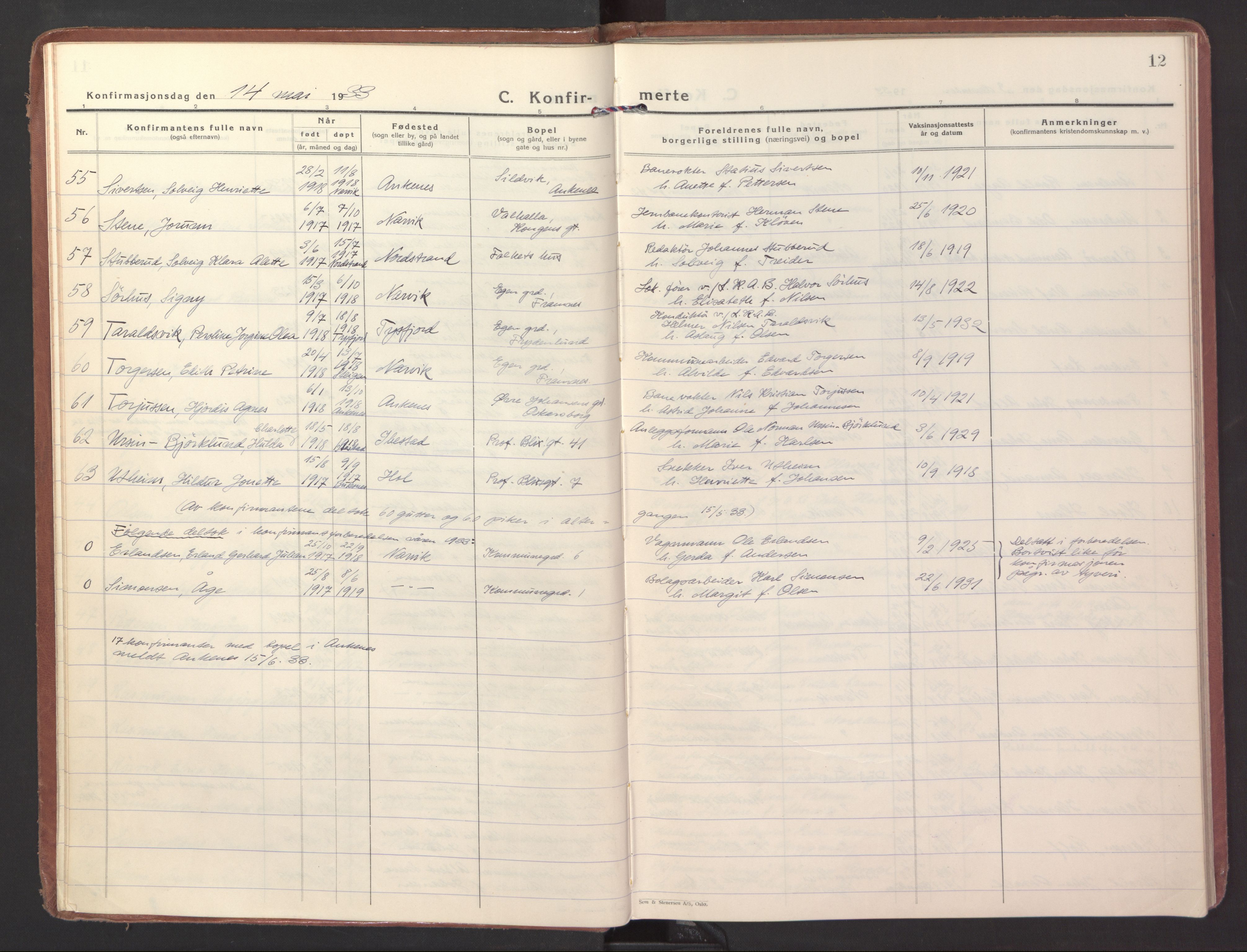 Ministerialprotokoller, klokkerbøker og fødselsregistre - Nordland, AV/SAT-A-1459/871/L1007: Parish register (official) no. 871A23, 1932-1942, p. 12