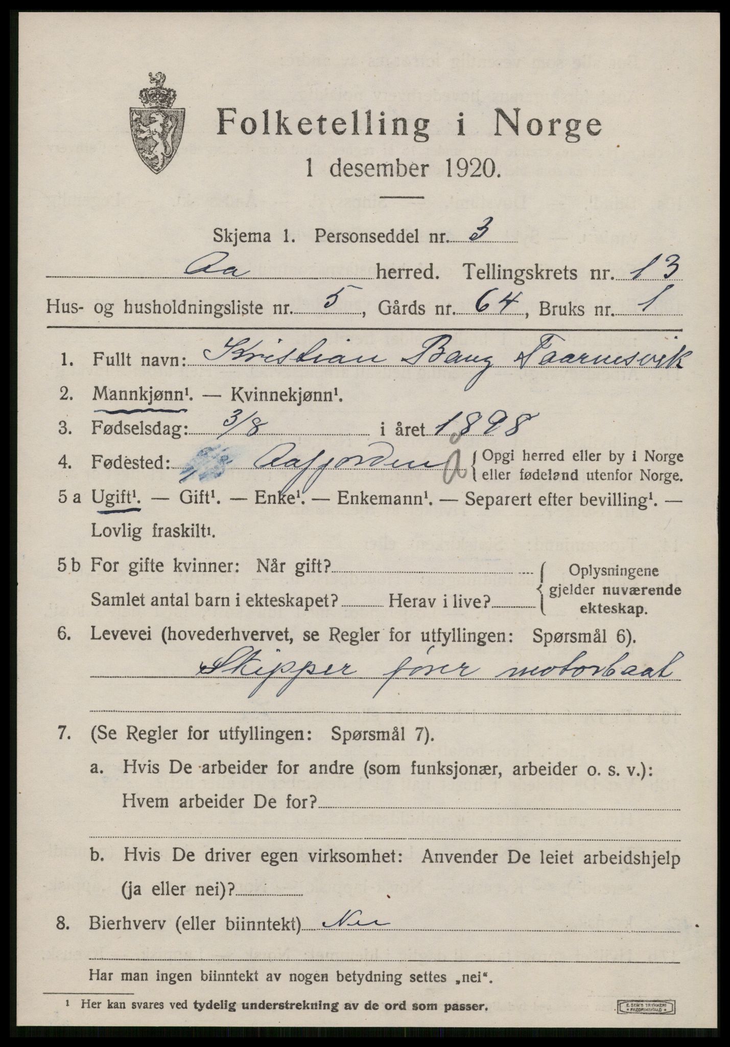 SAT, 1920 census for Å, 1920, p. 5538