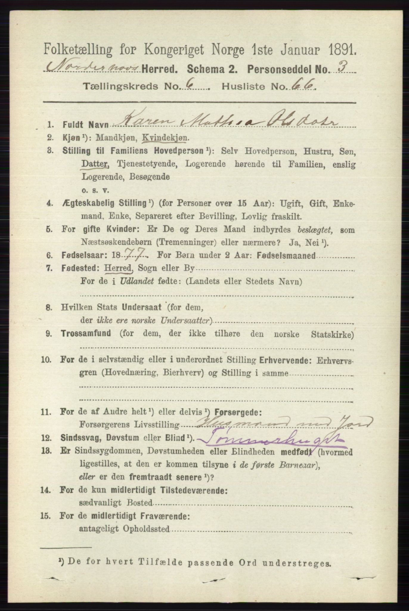 RA, 1891 census for 0613 Norderhov, 1891, p. 4378