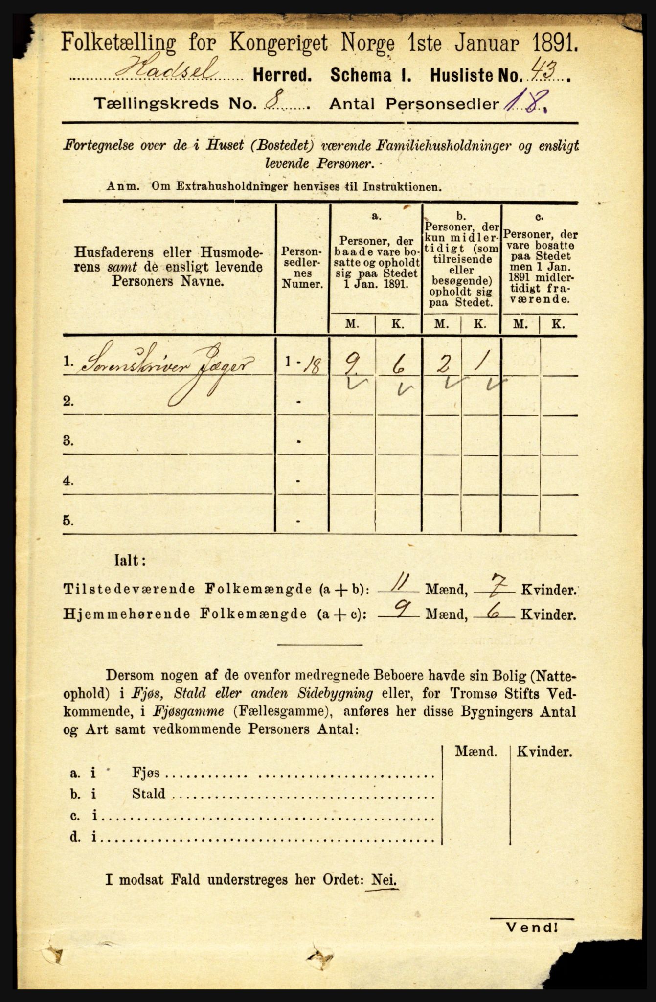 RA, 1891 census for 1866 Hadsel, 1891, p. 3574