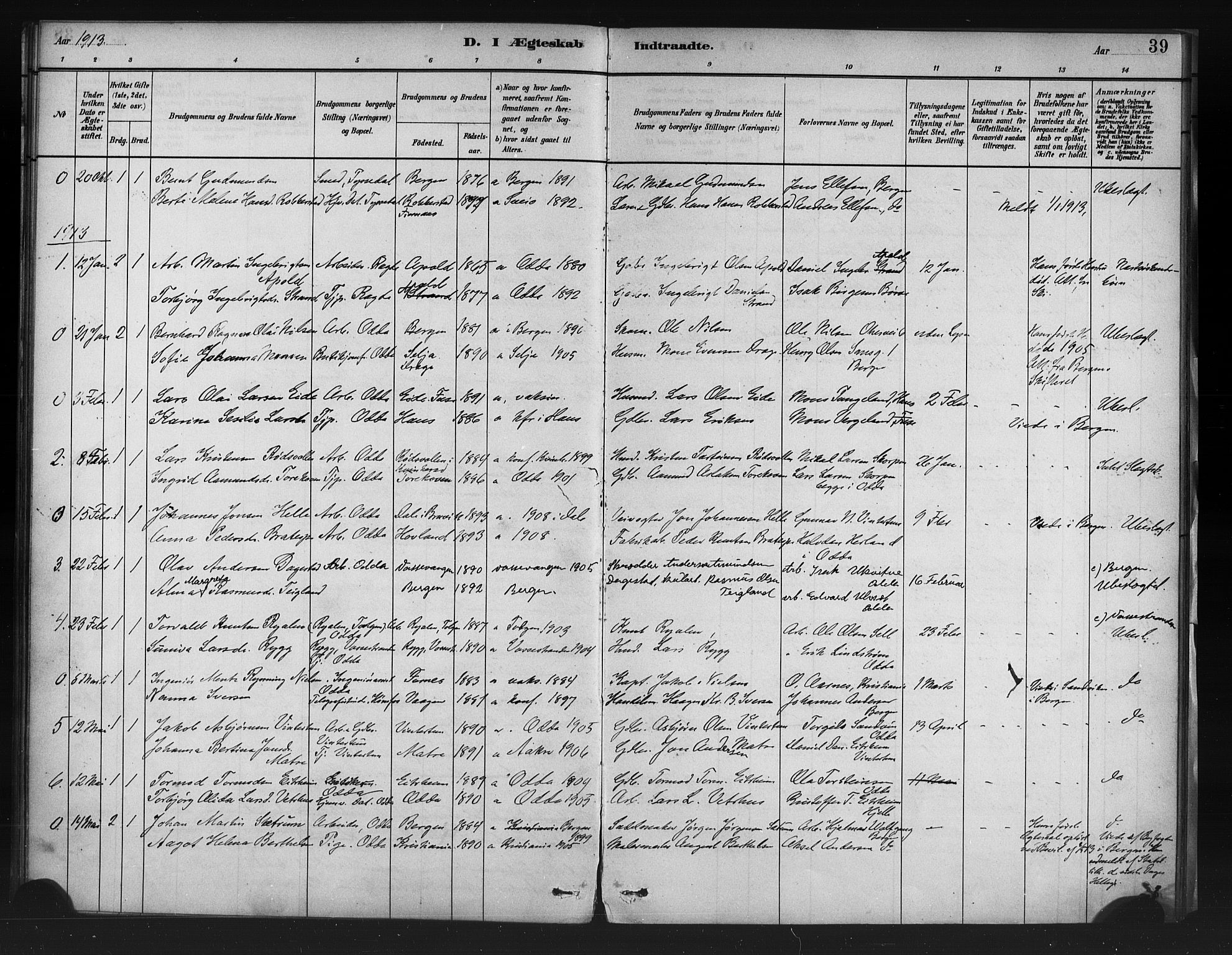 Odda Sokneprestembete, SAB/A-77201/H/Haa: Parish register (official) no. A 1, 1883-1919, p. 39