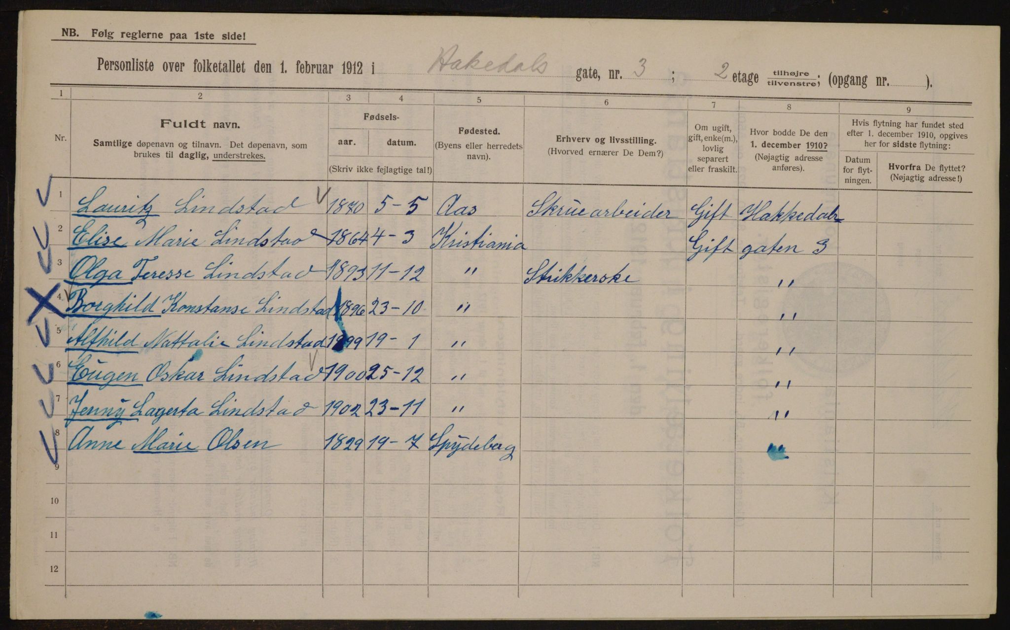 OBA, Municipal Census 1912 for Kristiania, 1912, p. 34047