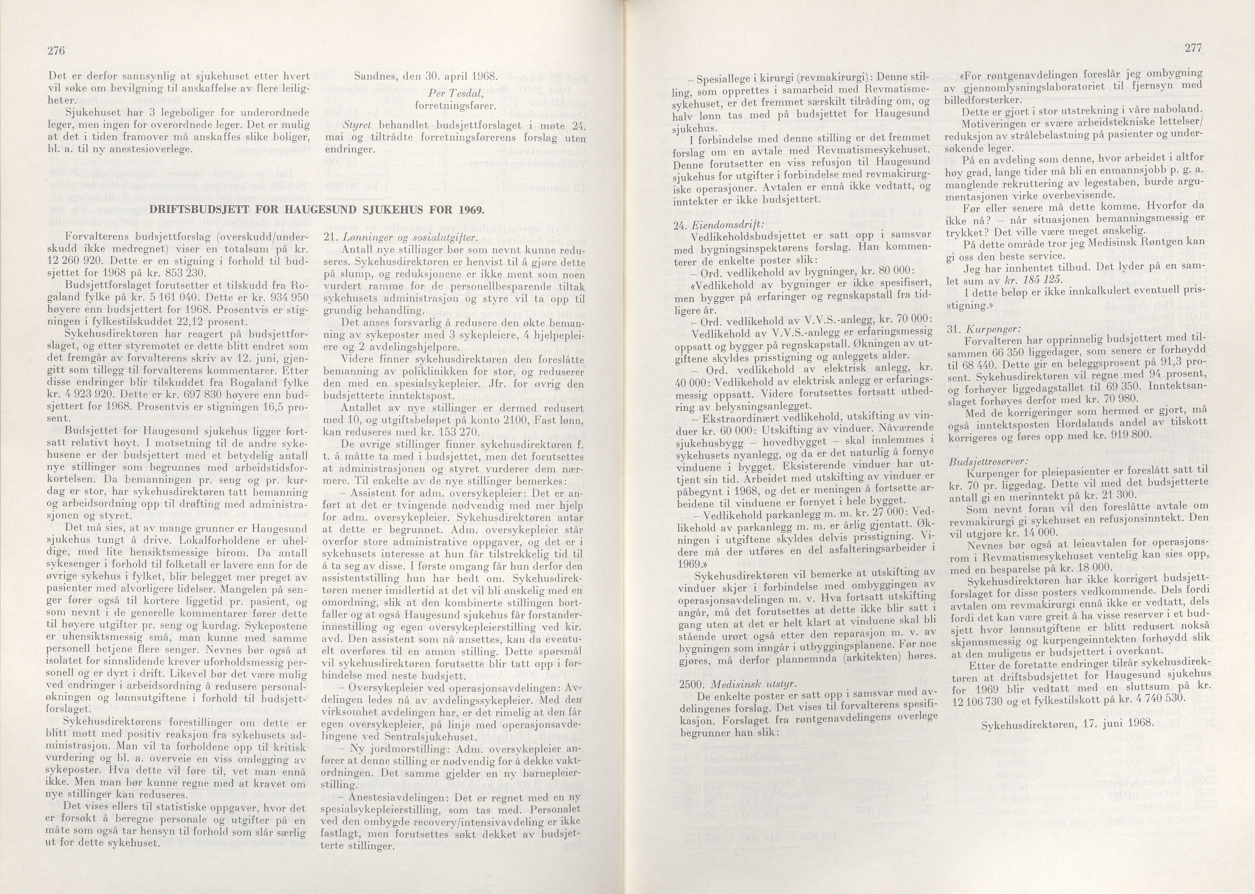 Rogaland fylkeskommune - Fylkesrådmannen , IKAR/A-900/A/Aa/Aaa/L0088: Møtebok , 1968, p. 276-277