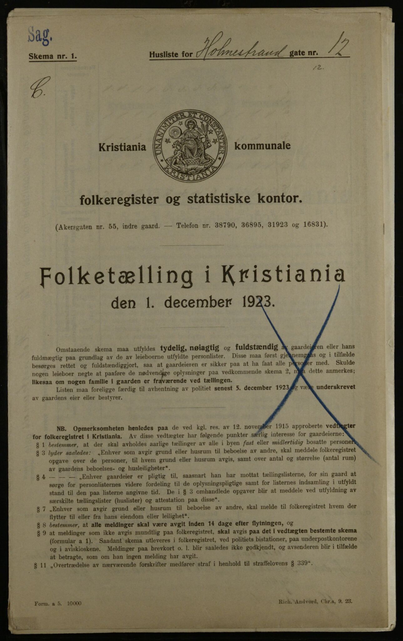 OBA, Municipal Census 1923 for Kristiania, 1923, p. 45704