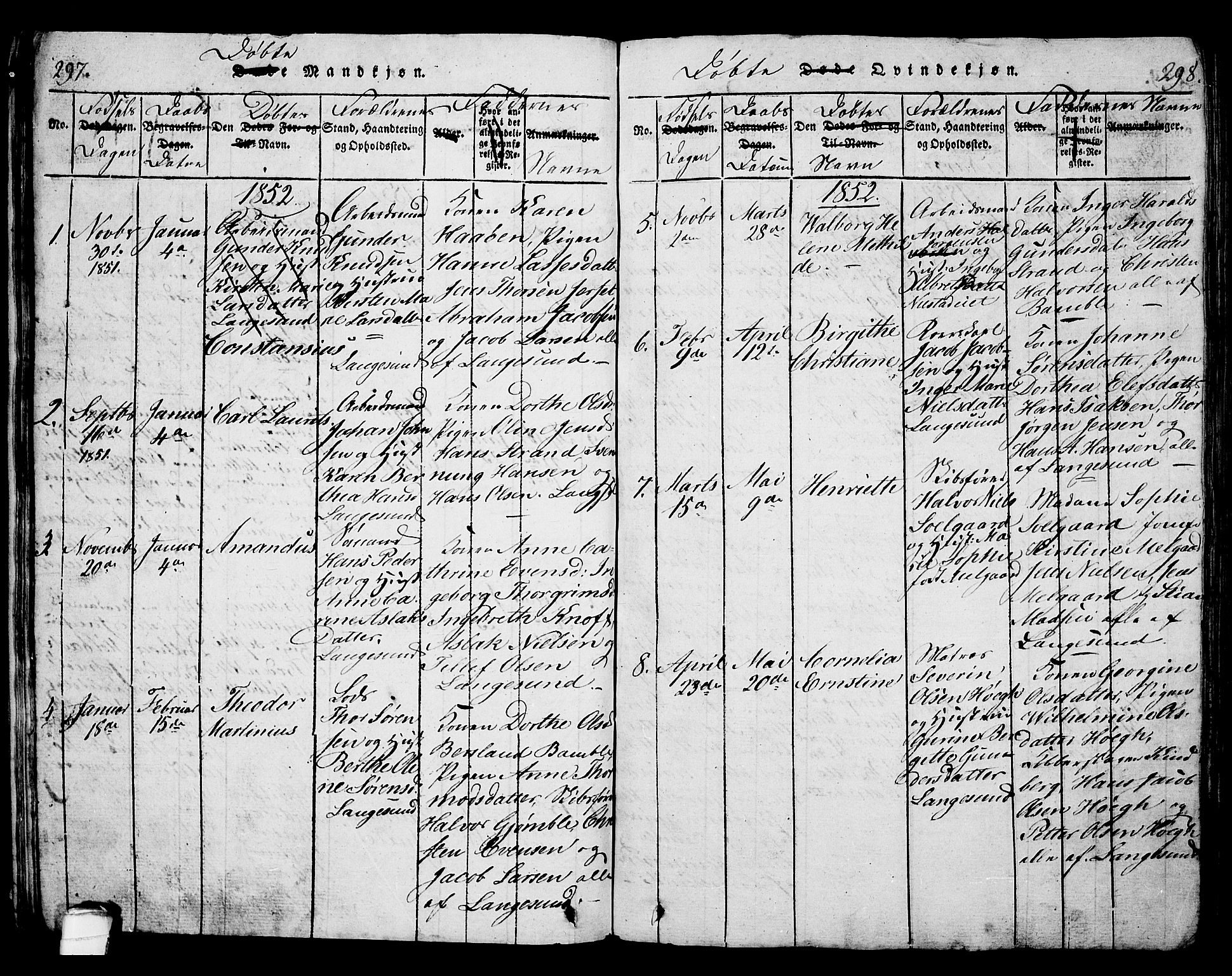 Langesund kirkebøker, AV/SAKO-A-280/G/Ga/L0003: Parish register (copy) no. 3, 1815-1858, p. 297-298