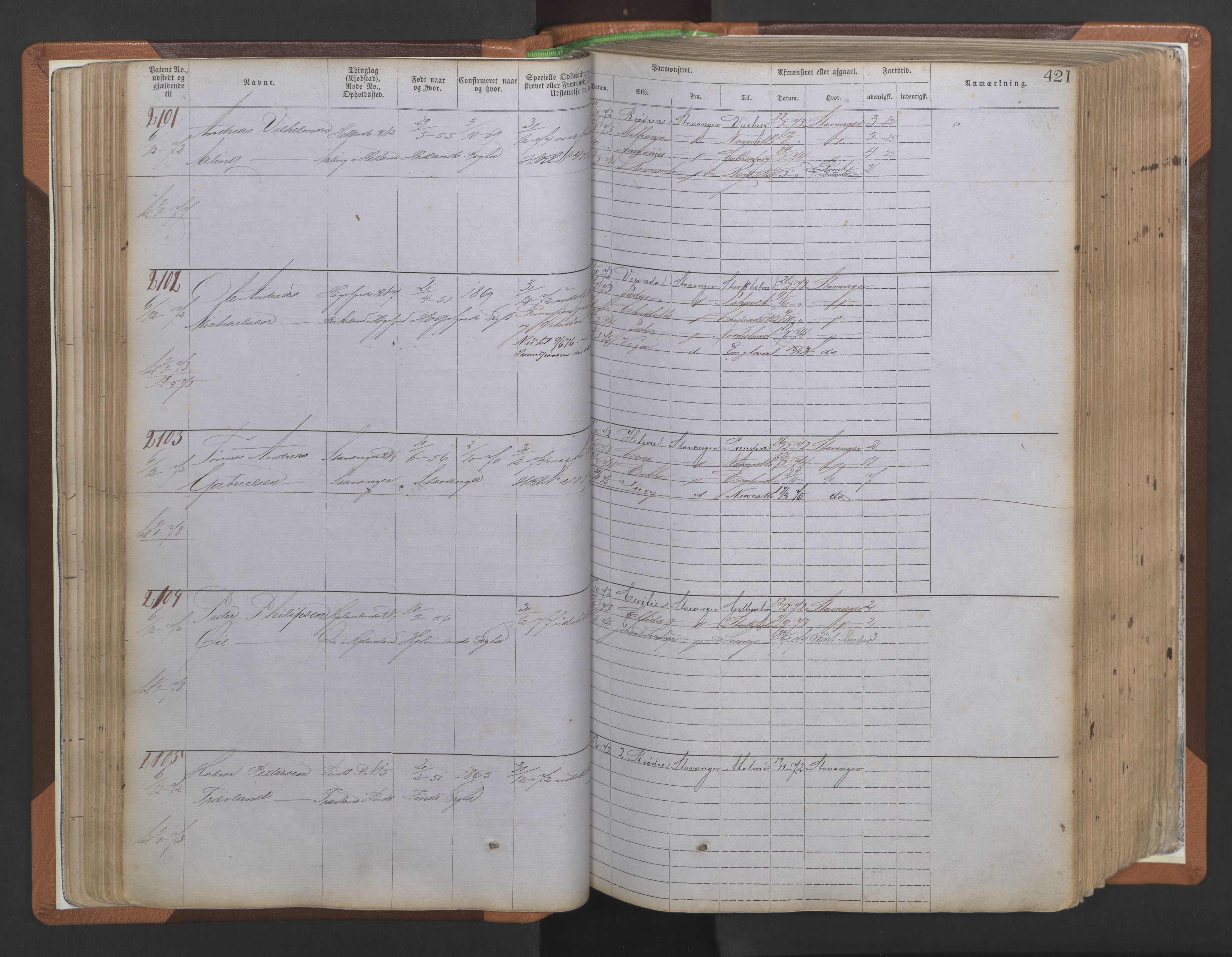 Stavanger sjømannskontor, AV/SAST-A-102006/F/Ff/L0009: Annotasjonsrulle, patentnr. 1805-3605 (dublett), 1872-1900, p. 64