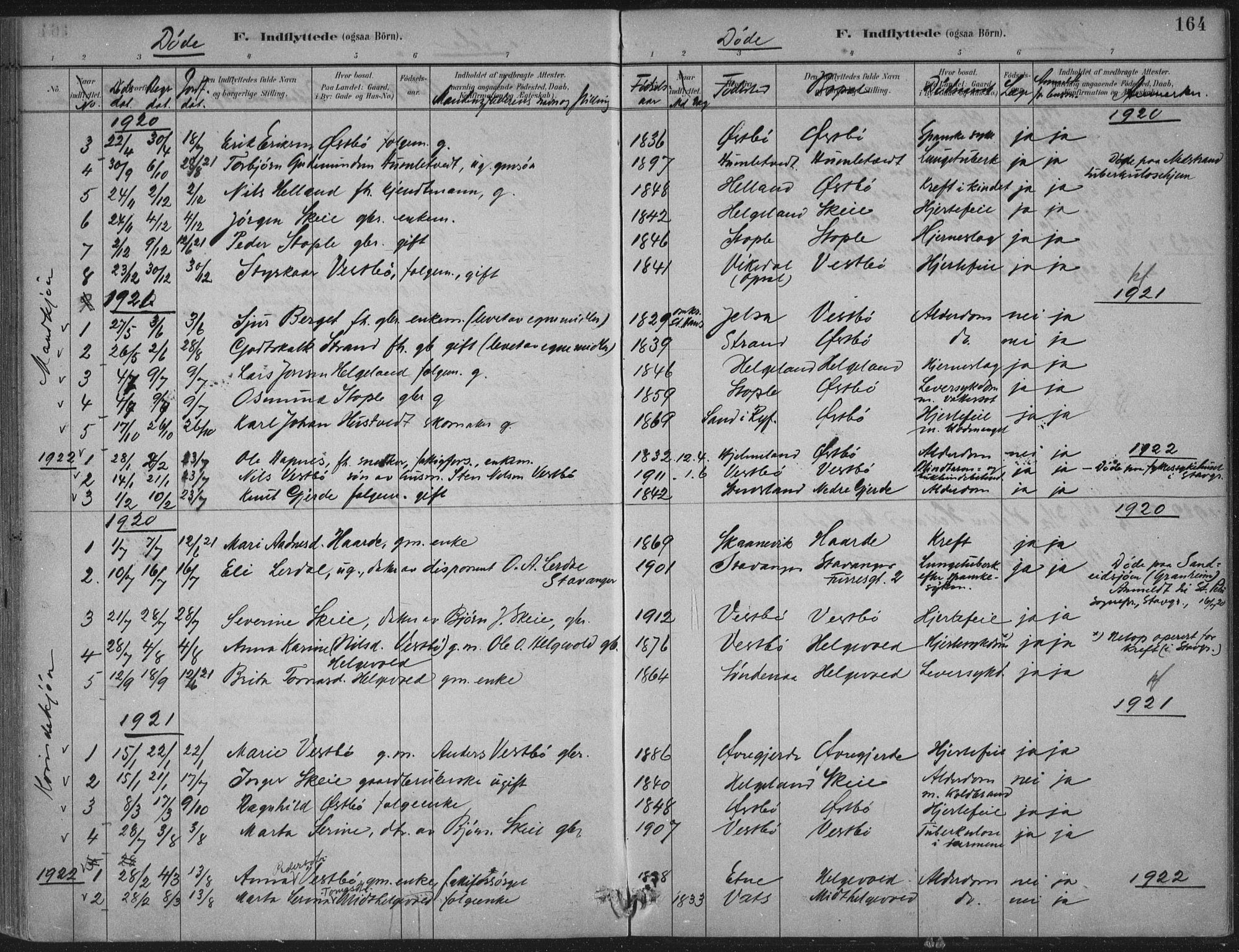 Vikedal sokneprestkontor, AV/SAST-A-101840/01/IV: Parish register (official) no. A 11, 1884-1933, p. 164