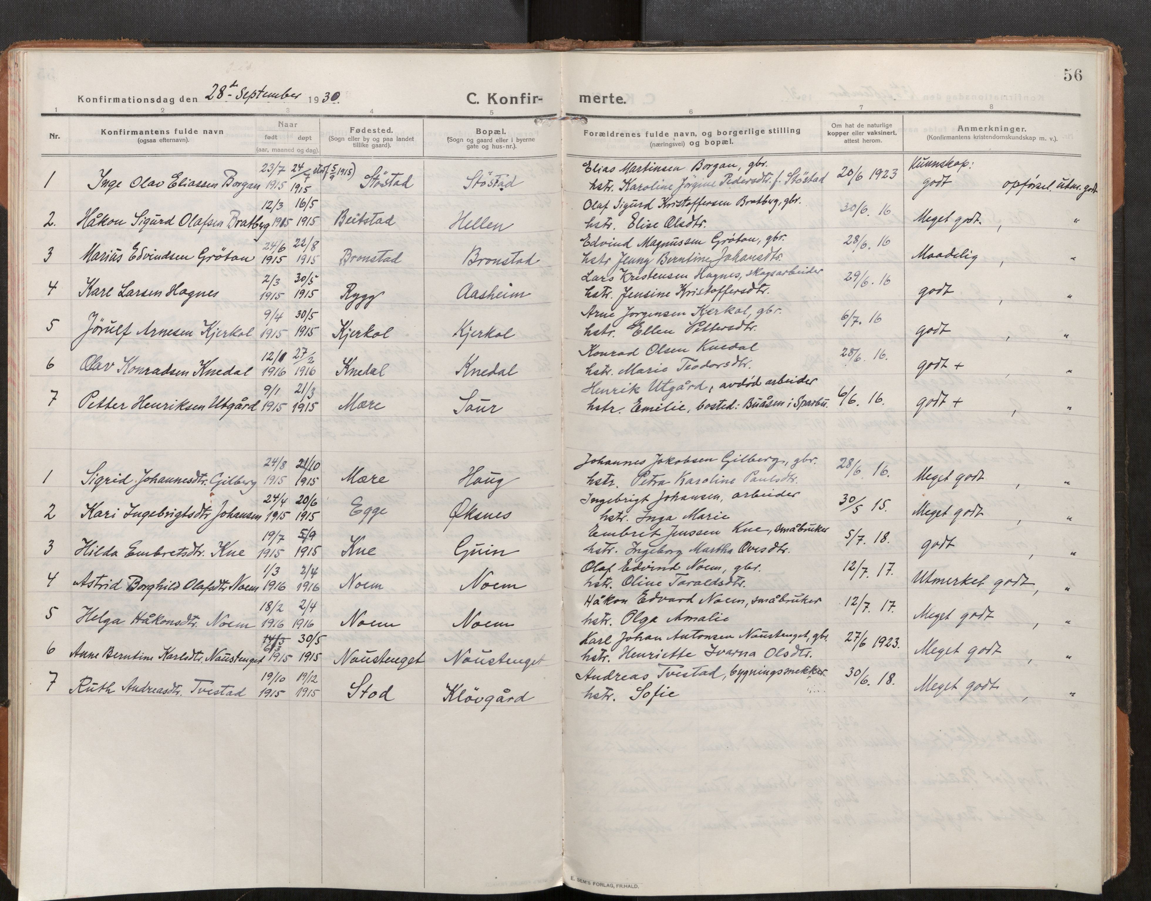 Stod sokneprestkontor, SAT/A-1164/1/I/I1/I1a/L0004: Parish register (official) no. 4, 1913-1933, p. 56